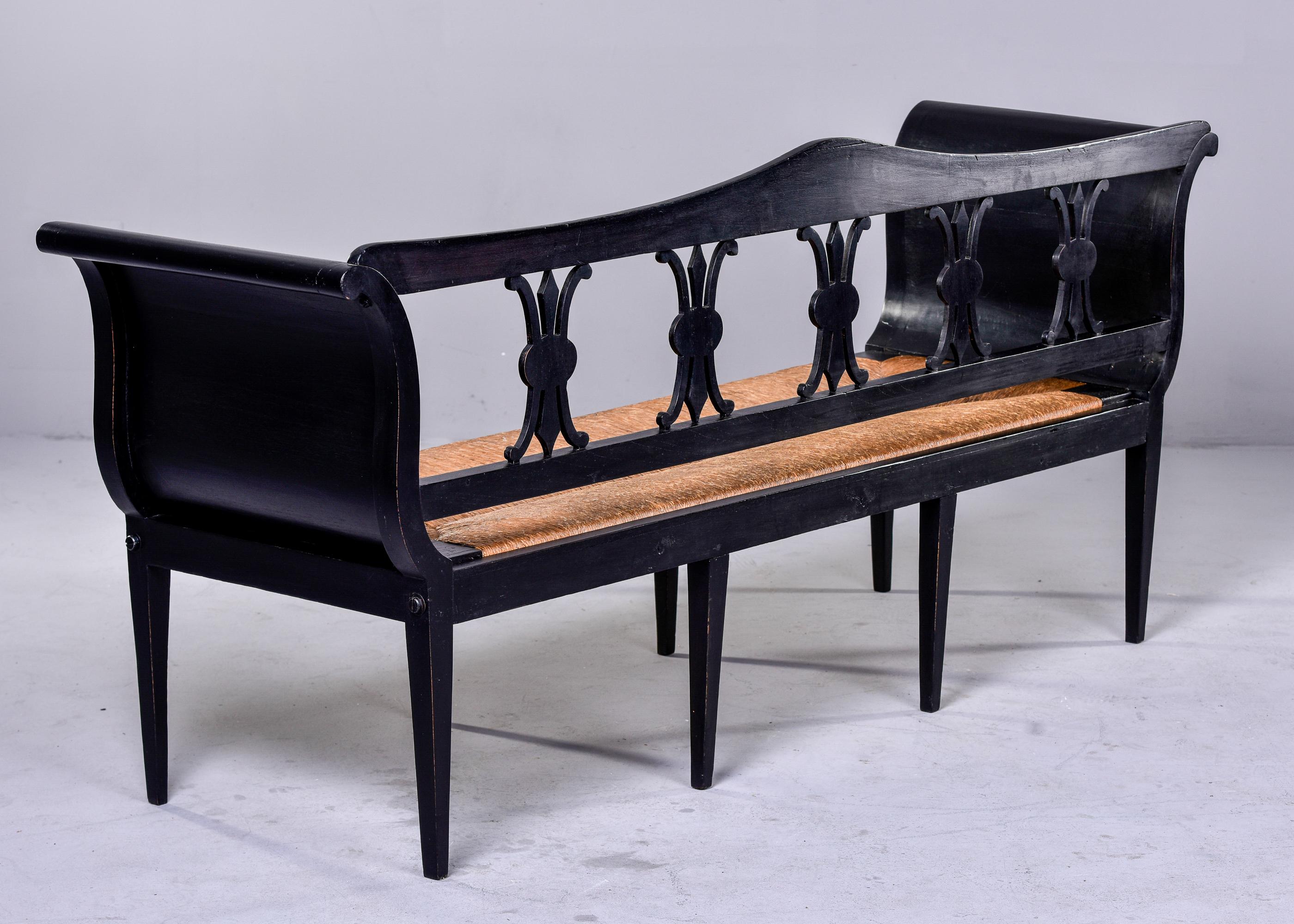Early 20th C. French Ebonised Settee with Rush Seat 5