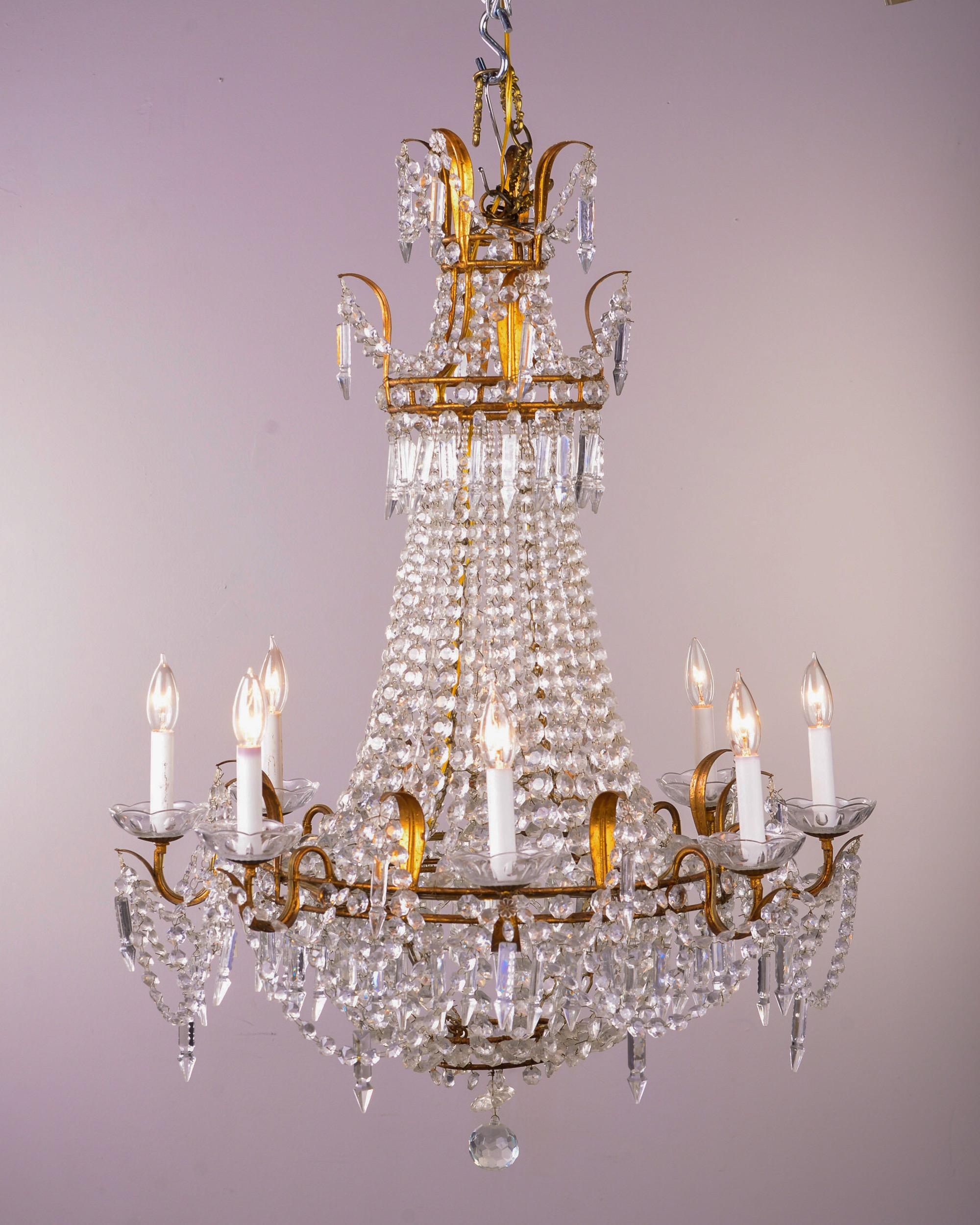 Early 20th C French Empire Style Eight Light Crystal Chandelier 5