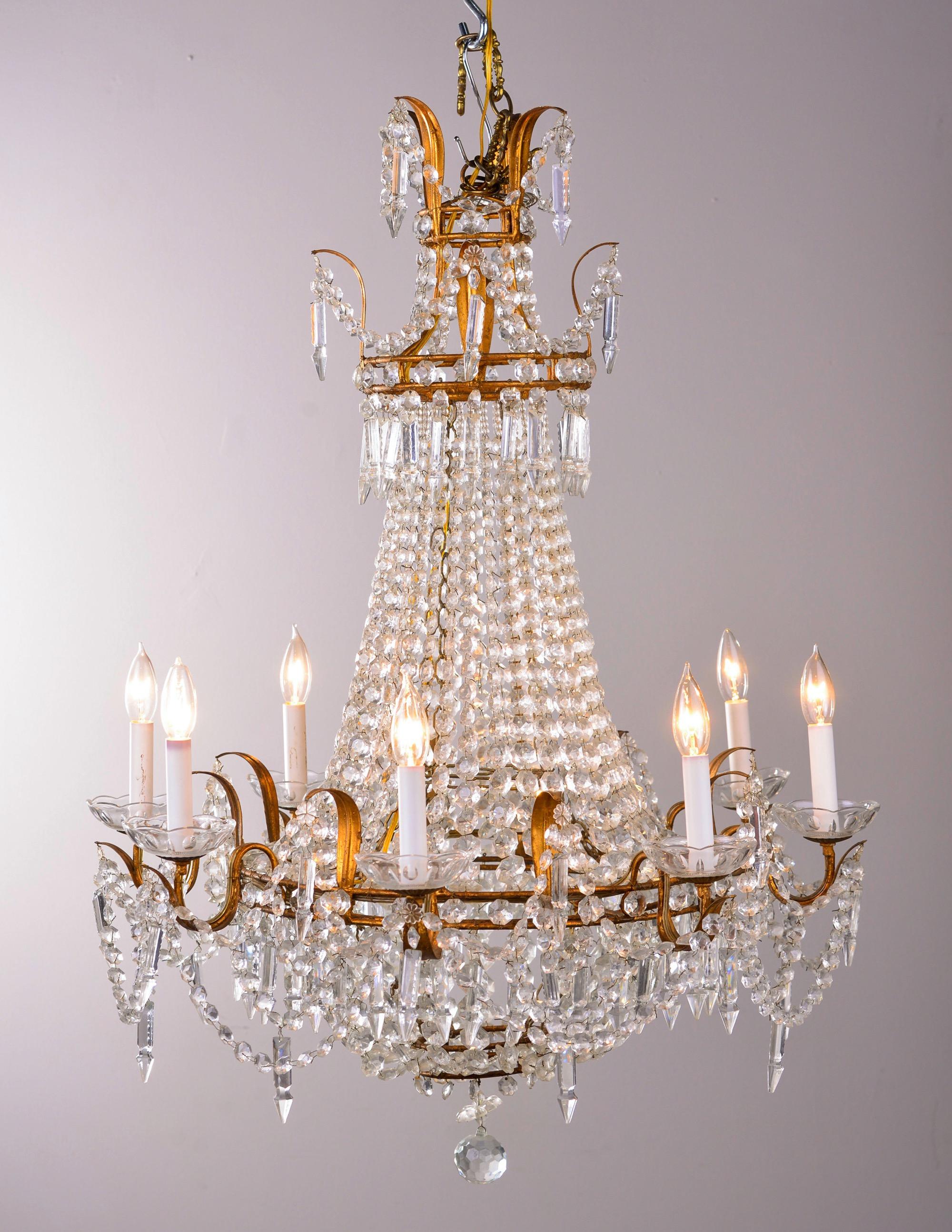 Early 20th C French Empire Style Eight Light Crystal Chandelier 6
