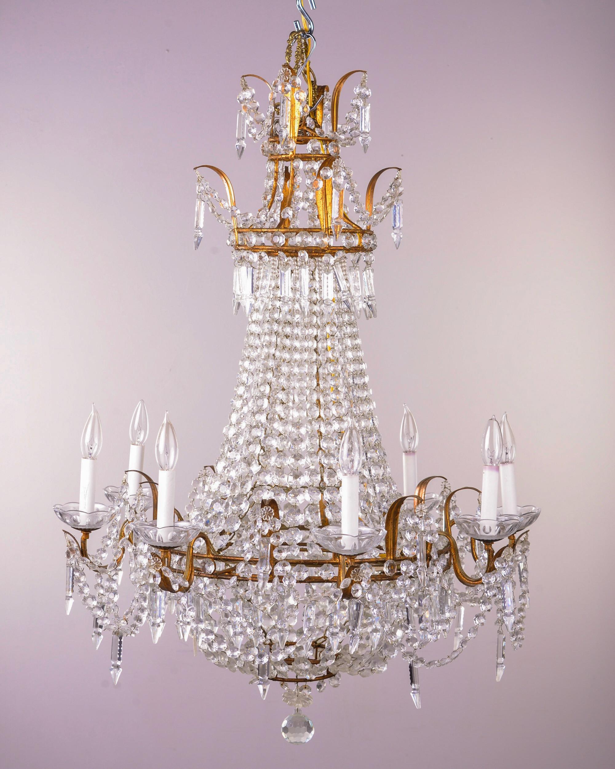 Early 20th C French Empire Style Eight Light Crystal Chandelier In Good Condition In Troy, MI