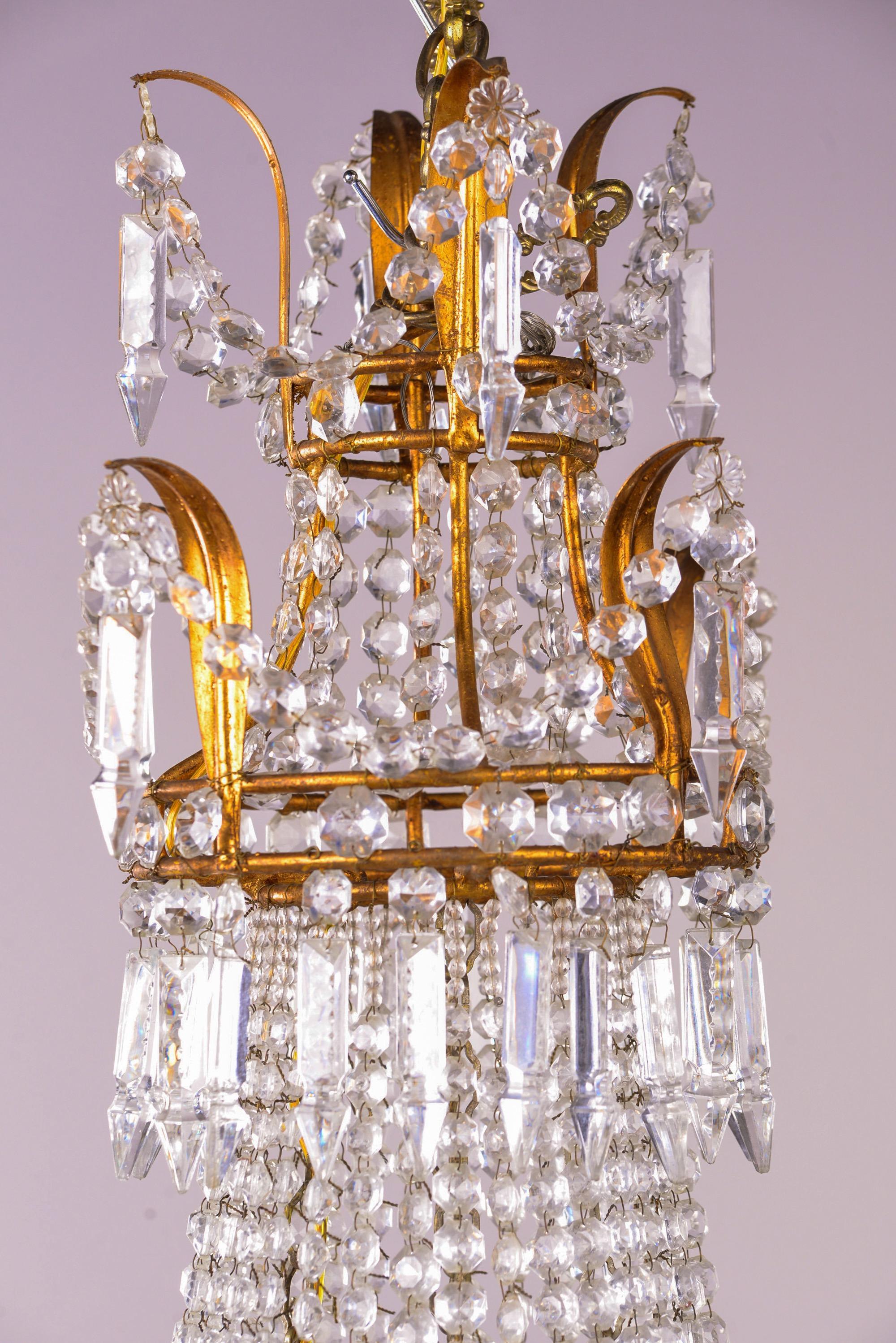 Metal Early 20th C French Empire Style Eight Light Crystal Chandelier