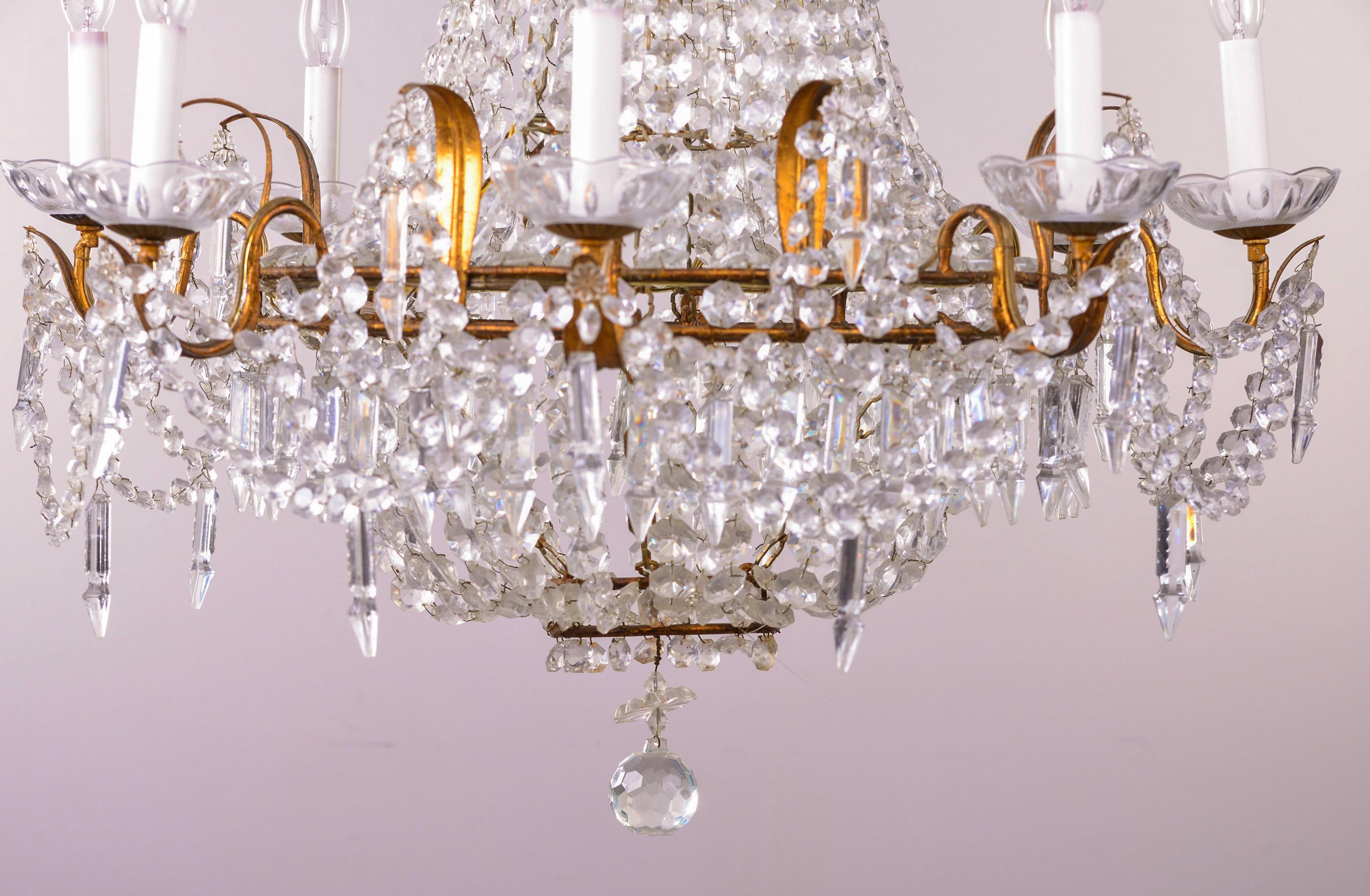 Early 20th C French Empire Style Eight Light Crystal Chandelier 3