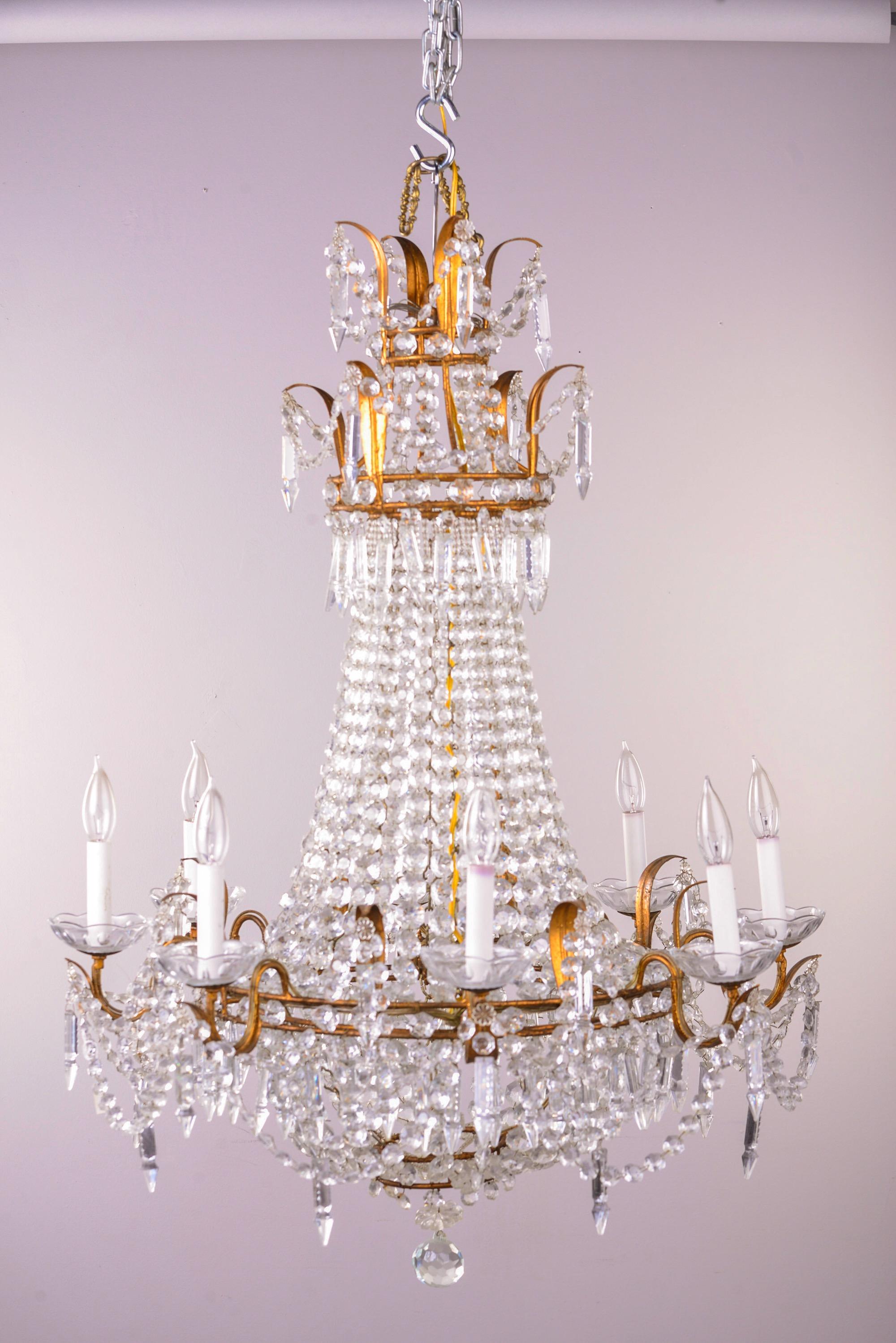 Early 20th C French Empire Style Eight Light Crystal Chandelier 4