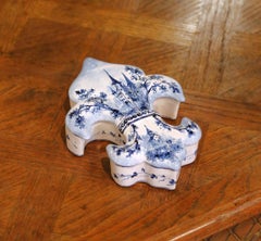 Early 20th C. French Faience Fleur-de-Lys Shape Box by Alcide Chaumeil