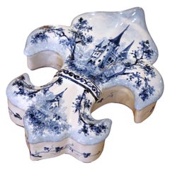 Early 20th C. French Faience Fleur-de-Lys Shape Box by Alcide Chaumeil