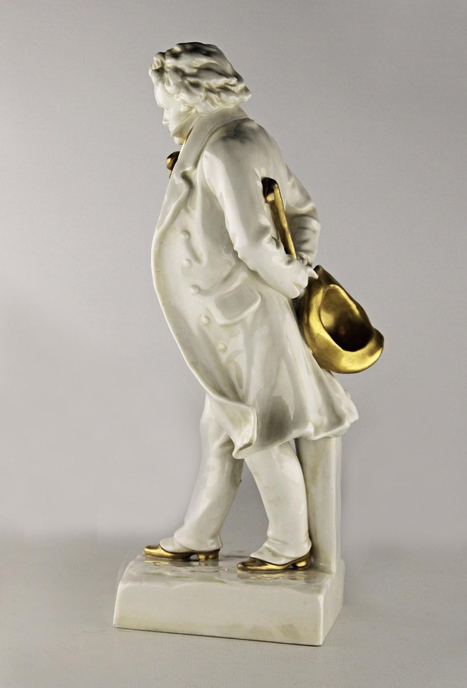 Art Nouveau Early 20th C. French Glazed and Gilt Porcelain Beethoven Sculpture with Base