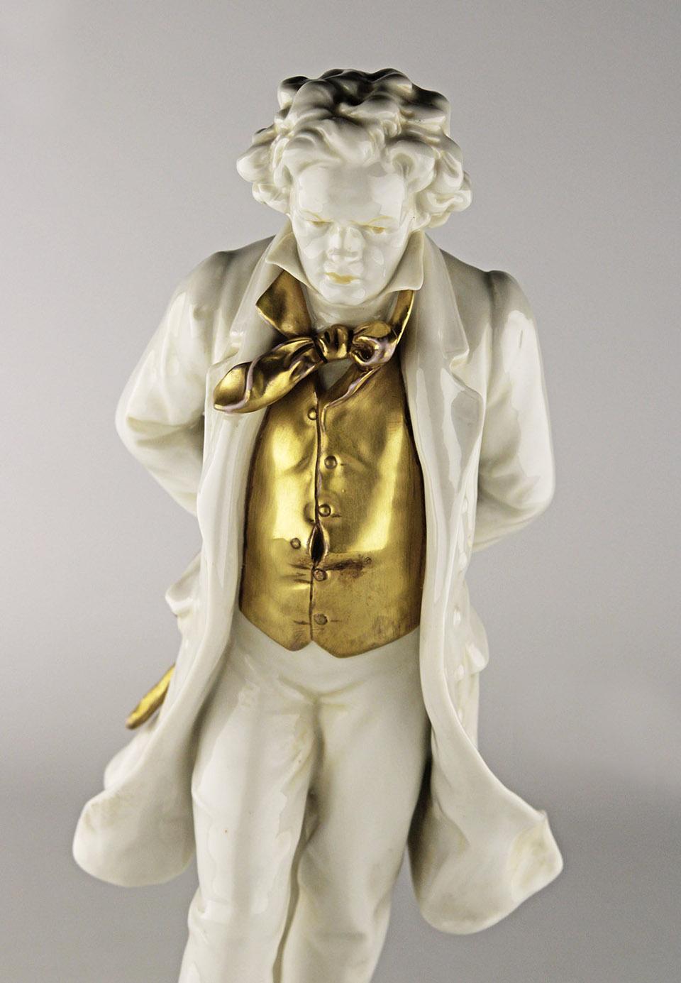 20th Century Early 20th C. French Glazed and Gilt Porcelain Beethoven Sculpture with Base