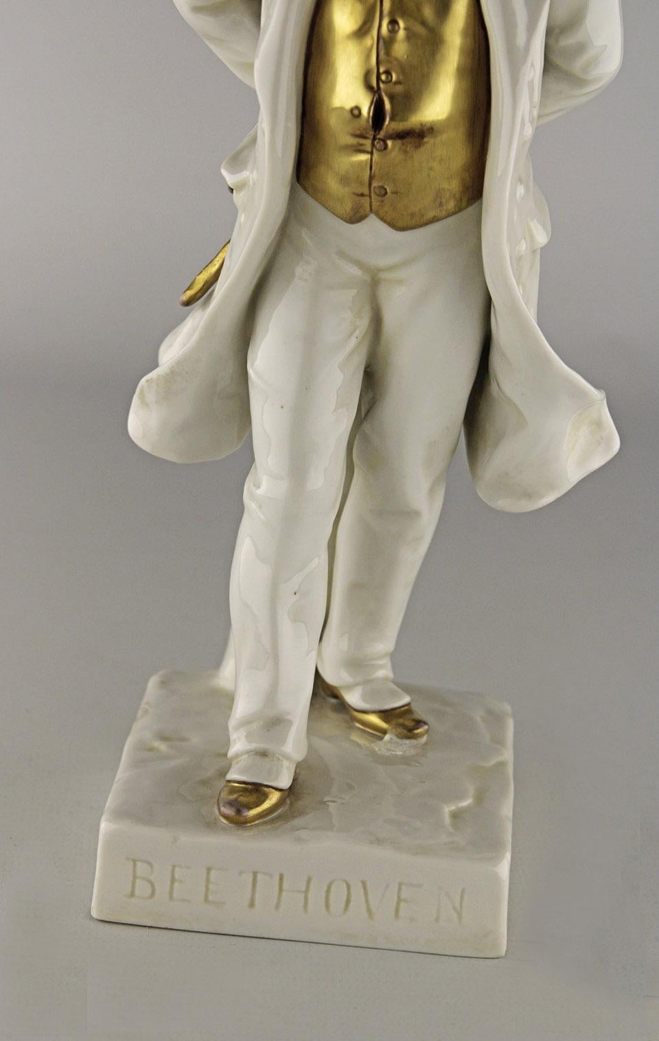 Early 20th C. French Glazed and Gilt Porcelain Beethoven Sculpture with Base 1