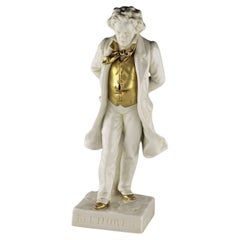 Early 20th C. French Glazed and Gilt Porcelain Beethoven Sculpture with Base