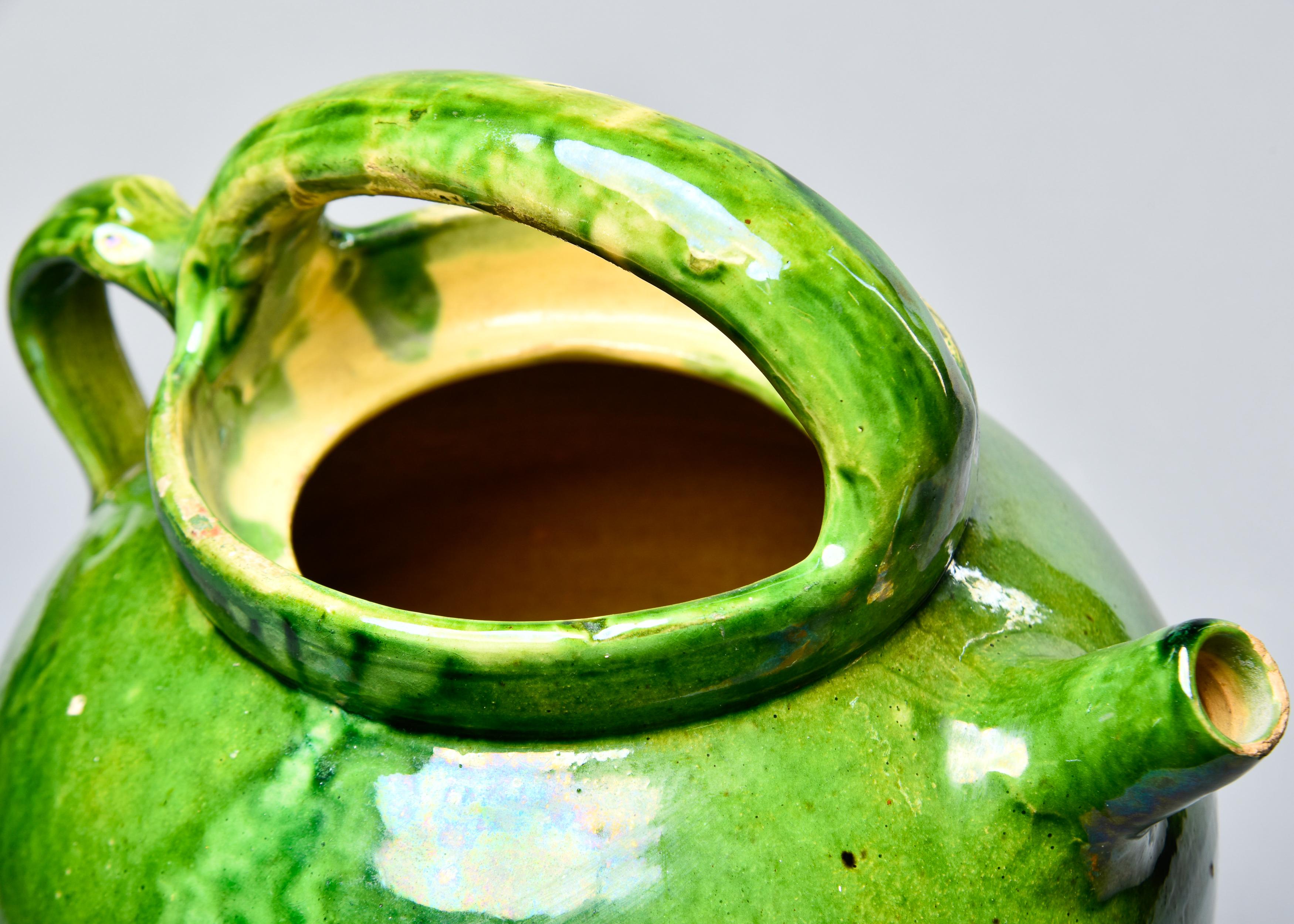 Early 20th C French Green Pot with Handle and Spout 3
