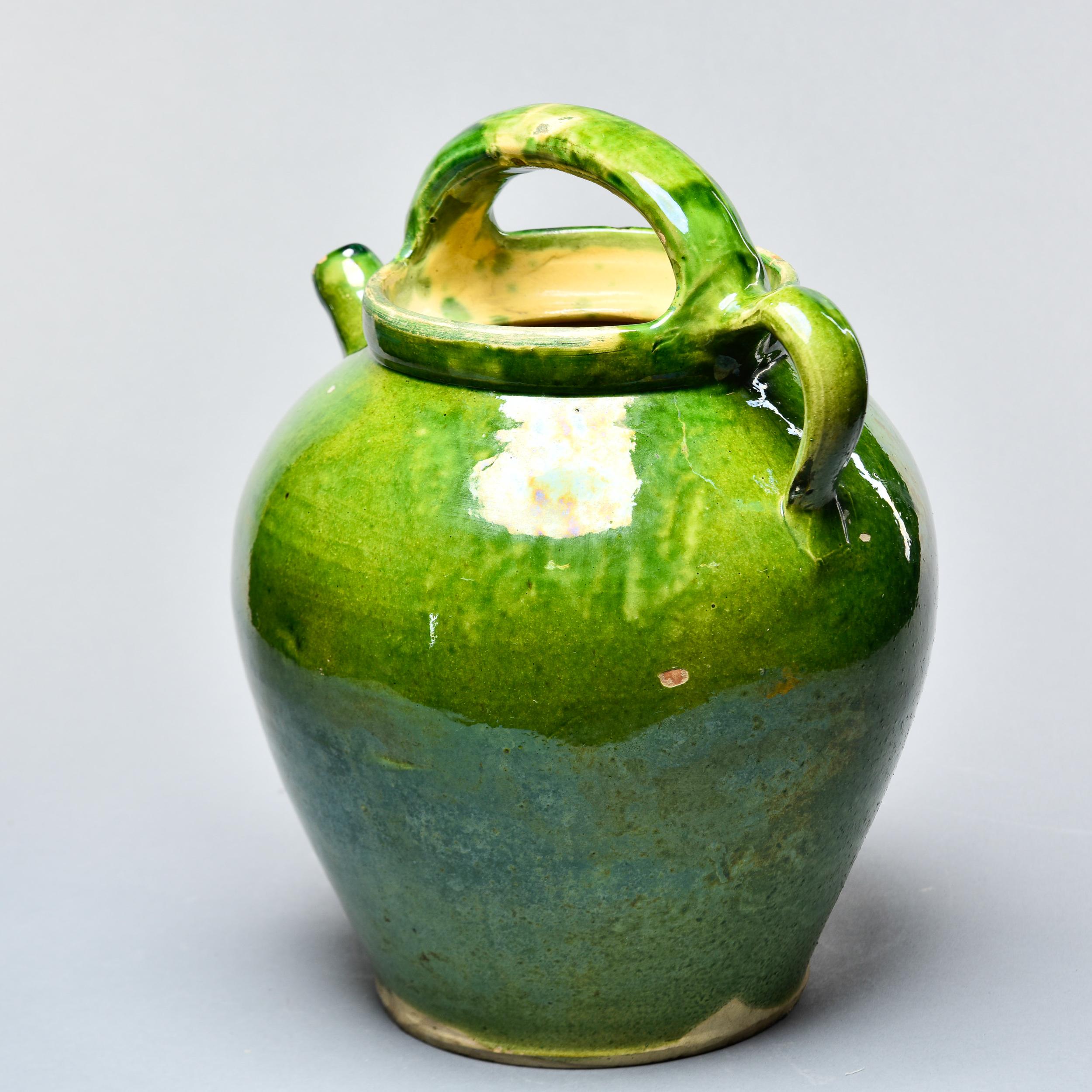French Provincial Early 20th C French Green Pot with Handle and Spout