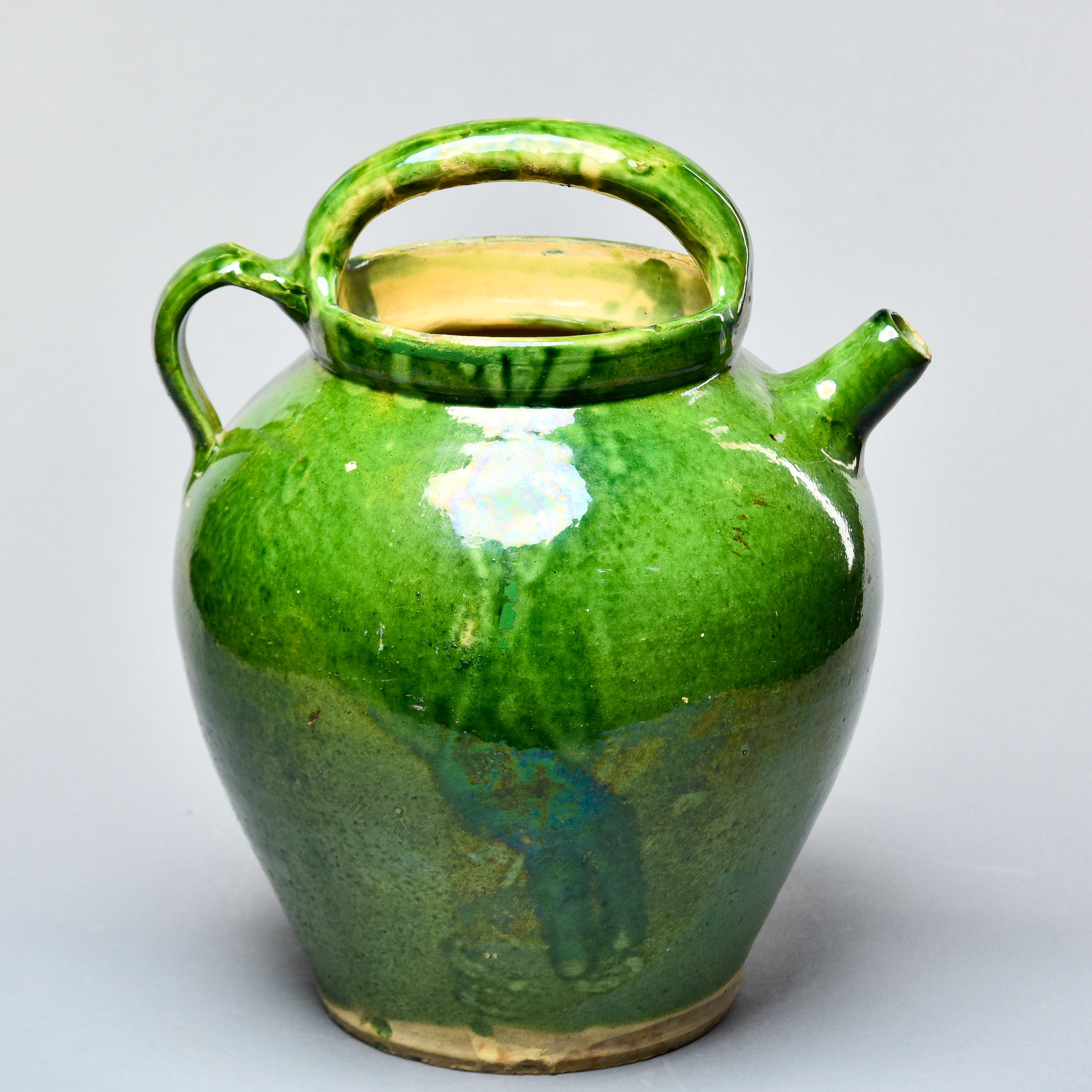 Early 20th C French Green Pot with Handle and Spout In Good Condition In Troy, MI