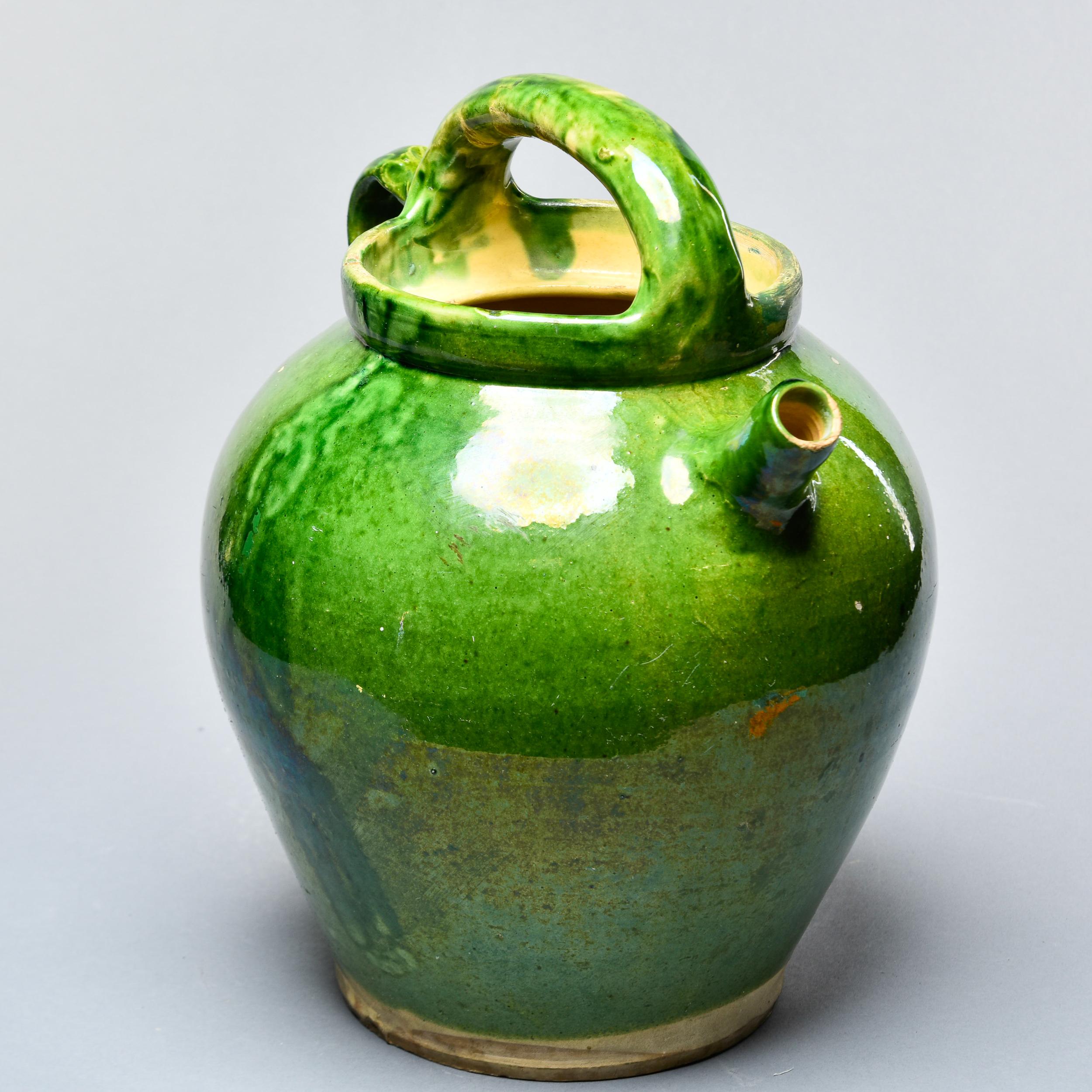 20th Century Early 20th C French Green Pot with Handle and Spout