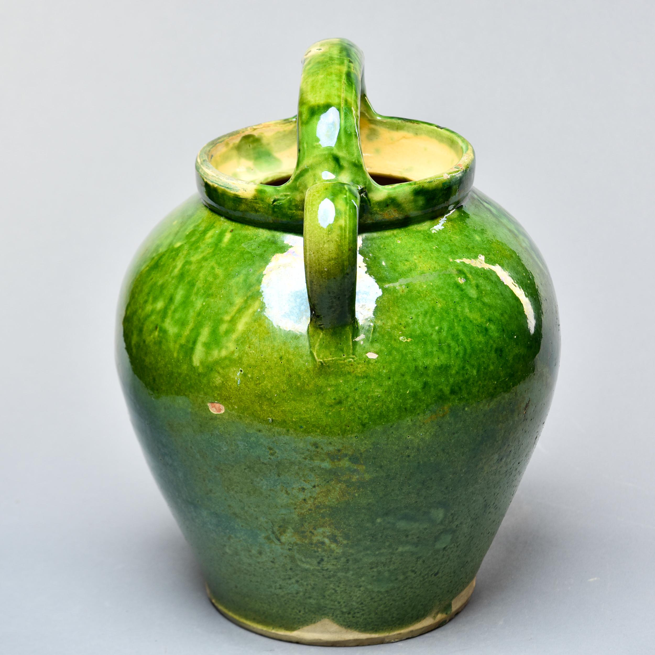 Ceramic Early 20th C French Green Pot with Handle and Spout