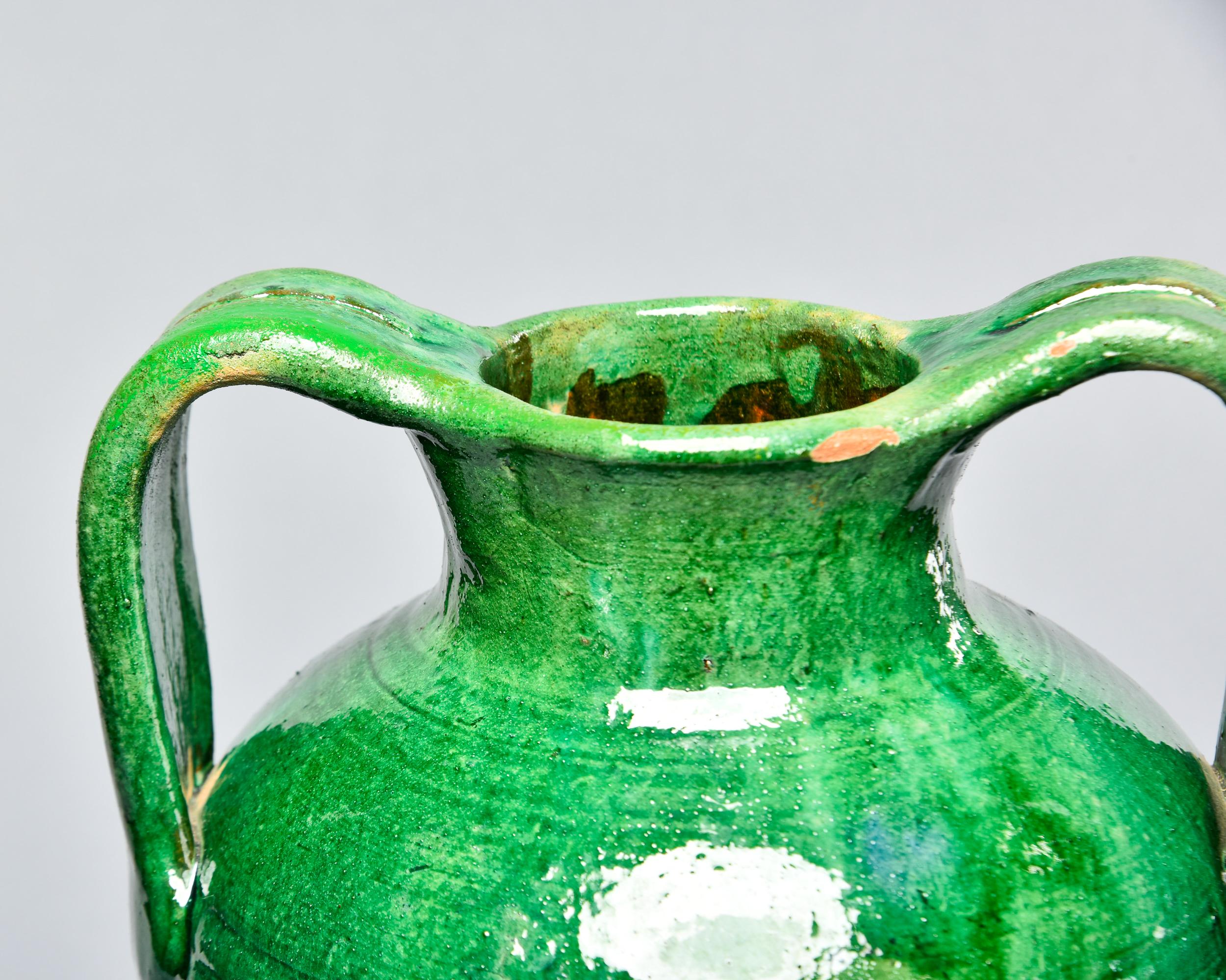 Early 20th C French Green Two Handle Pot with Mustard Gold Base For Sale 4