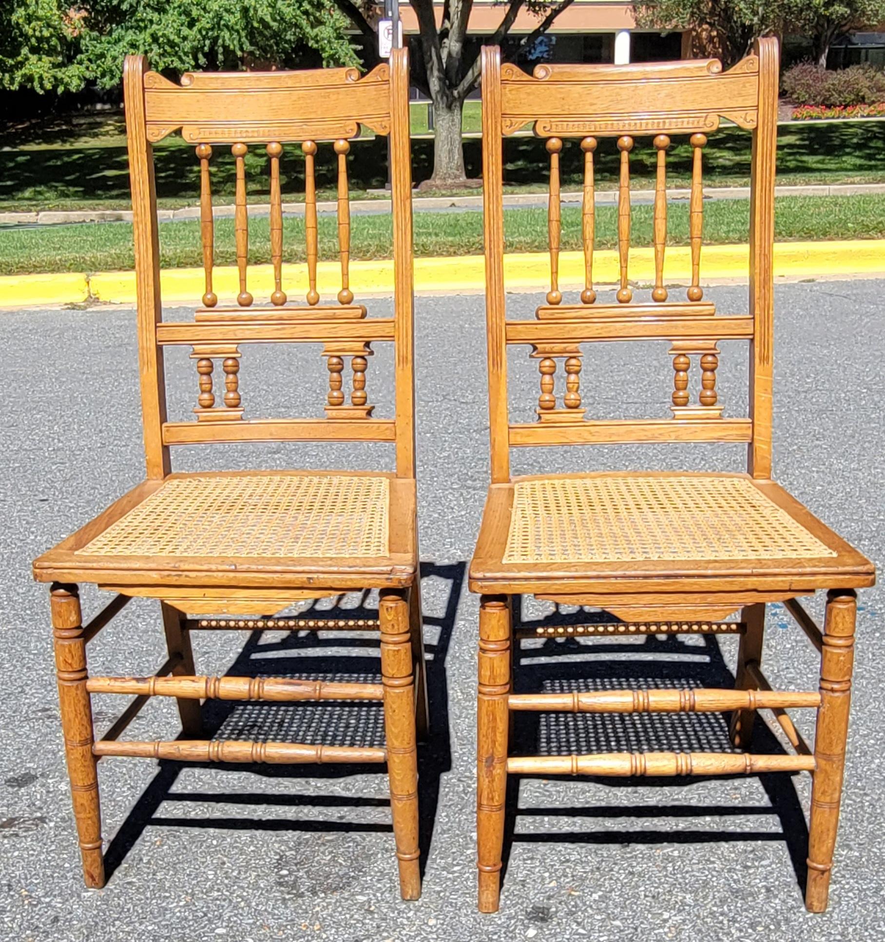 Early 20th C. French Henry II Oak and Canned Seat Side Chairs, a Pair For Sale 7