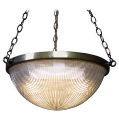 Early 20th Century Holophane Plaffonier Pendant Light Brass Prismatic Glass