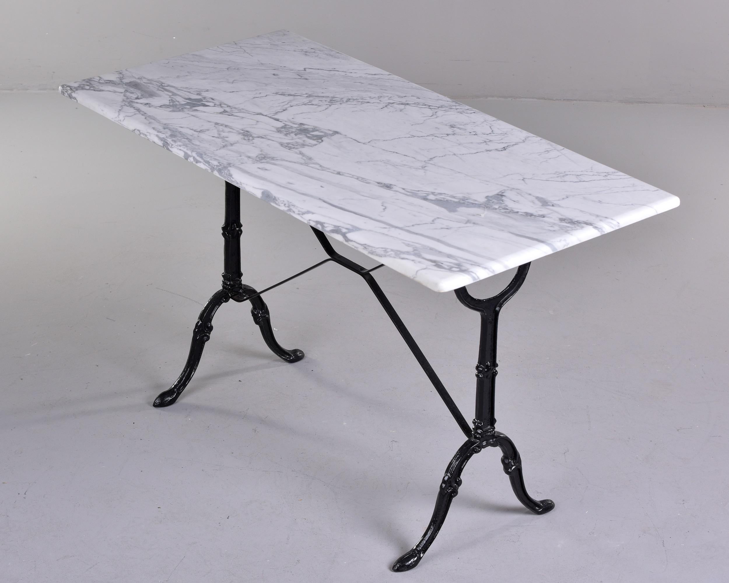 Early 20th C French Iron Base Bistro Table with Rectangular Carrara Marble Top 3