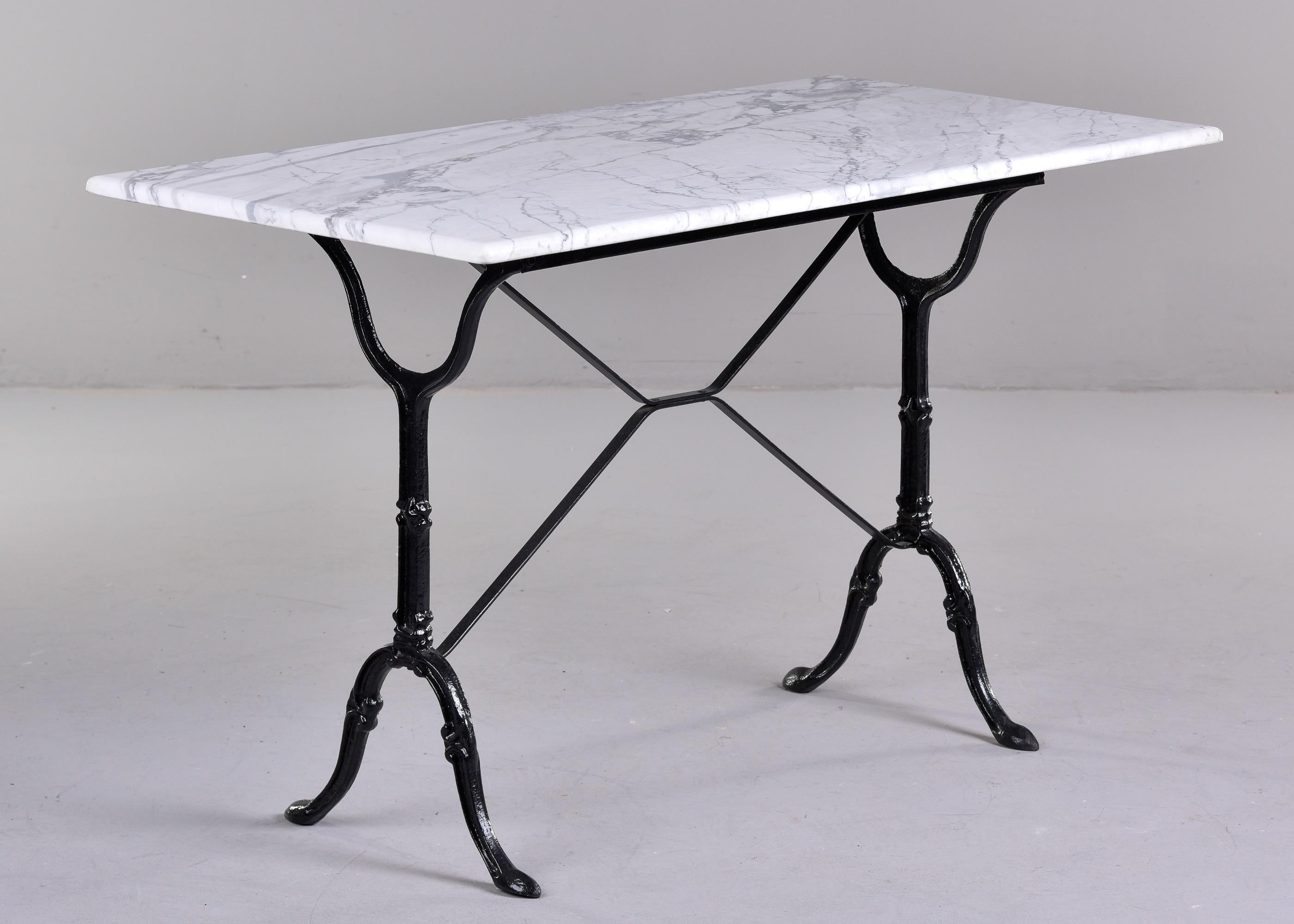 Early 20th C French Iron Base Bistro Table with Rectangular Carrara Marble Top 5
