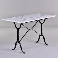Early 20th C French Iron Base Bistro Table with Rectangular Carrara Marble Top