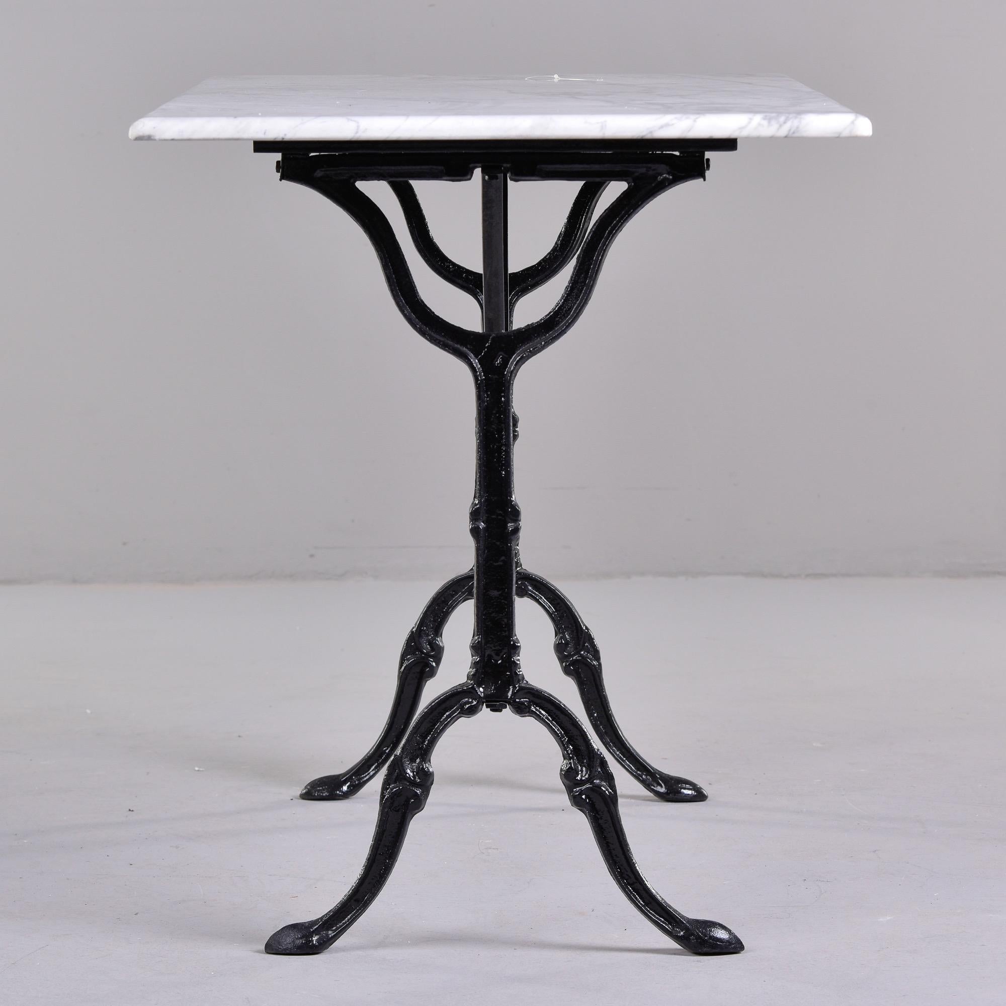 Early 20th C French Iron Base Bistro Table with Rectangular Carrara Marble Top In Good Condition In Troy, MI