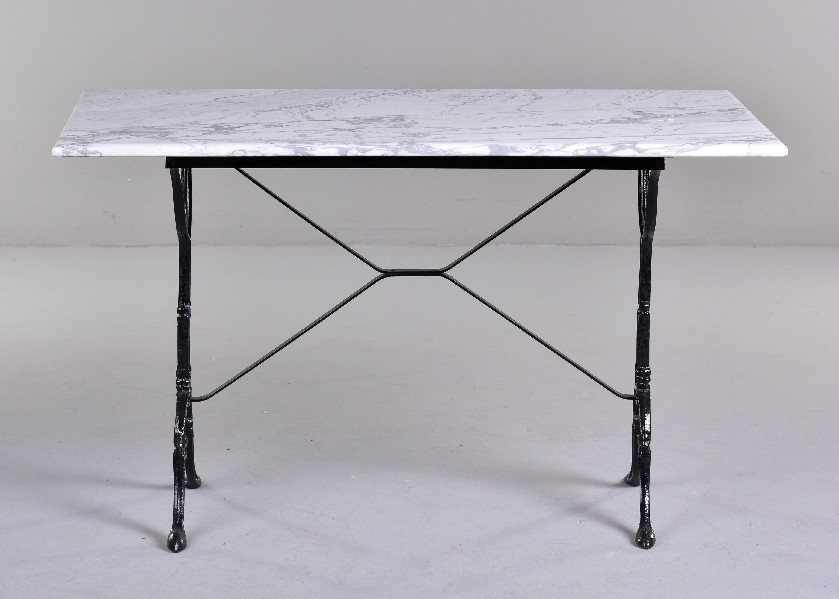 20th Century Early 20th C French Iron Base Bistro Table with Rectangular Carrara Marble Top