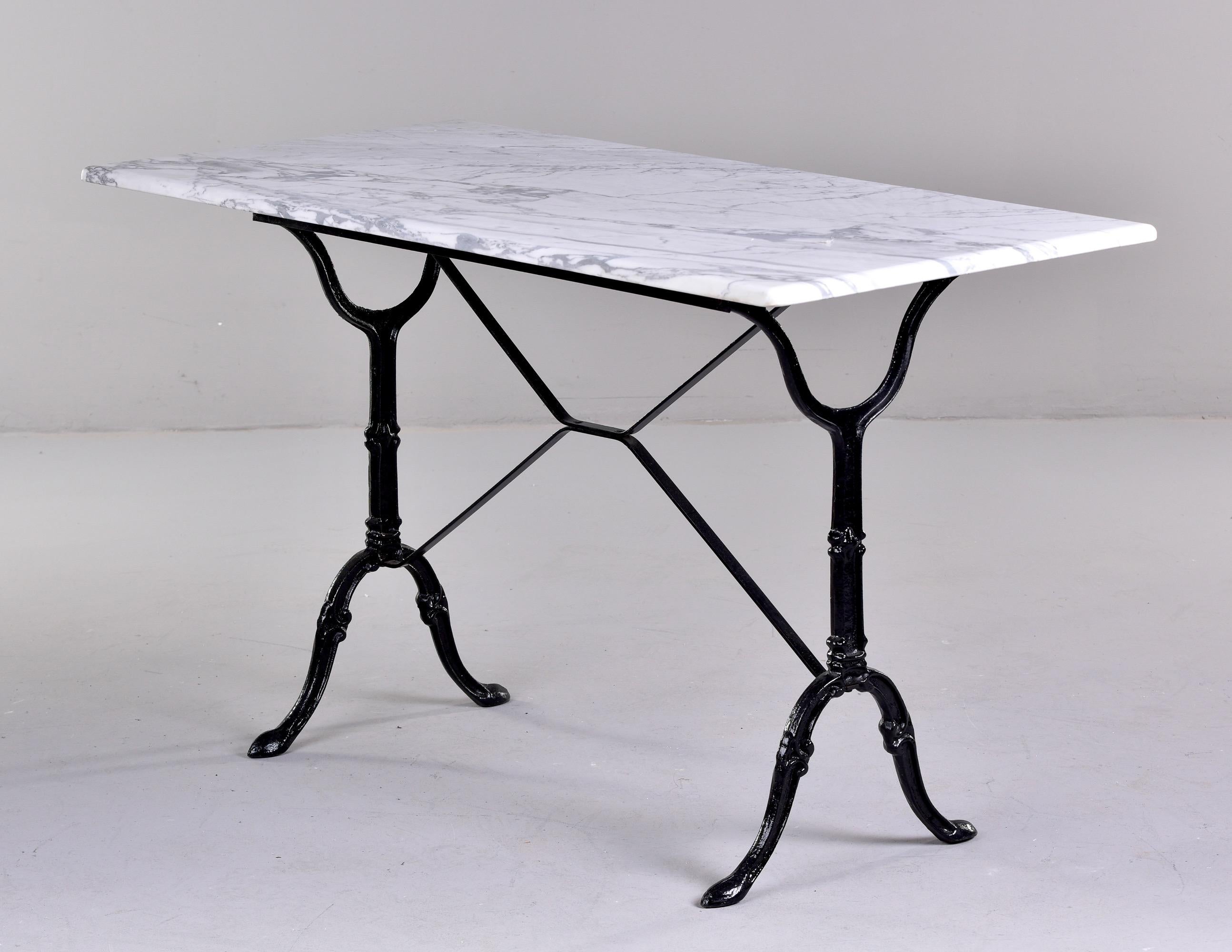 Early 20th C French Iron Base Bistro Table with Rectangular Carrara Marble Top 2