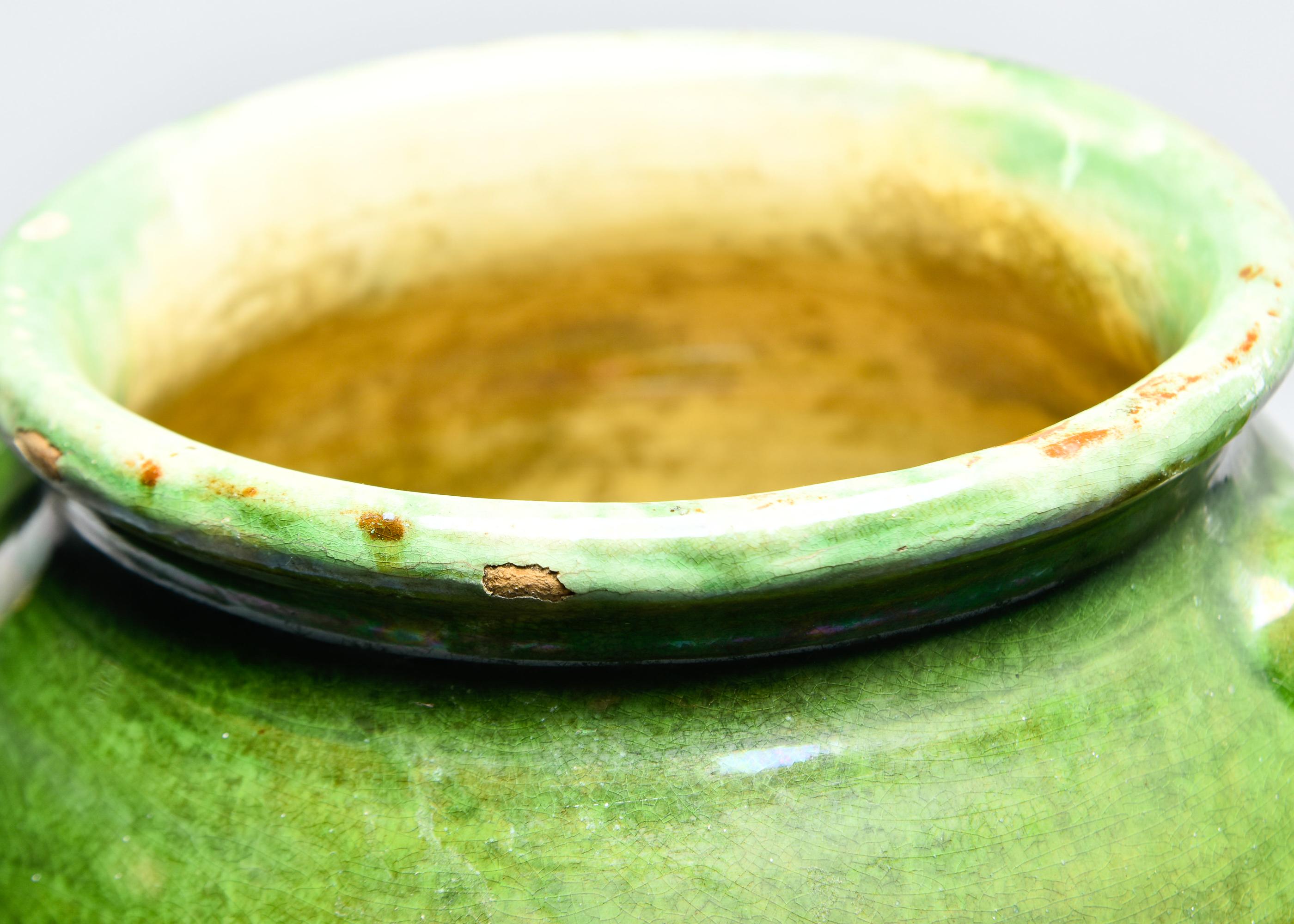 Ceramic Early 20th C French Large Green Confit Jar For Sale