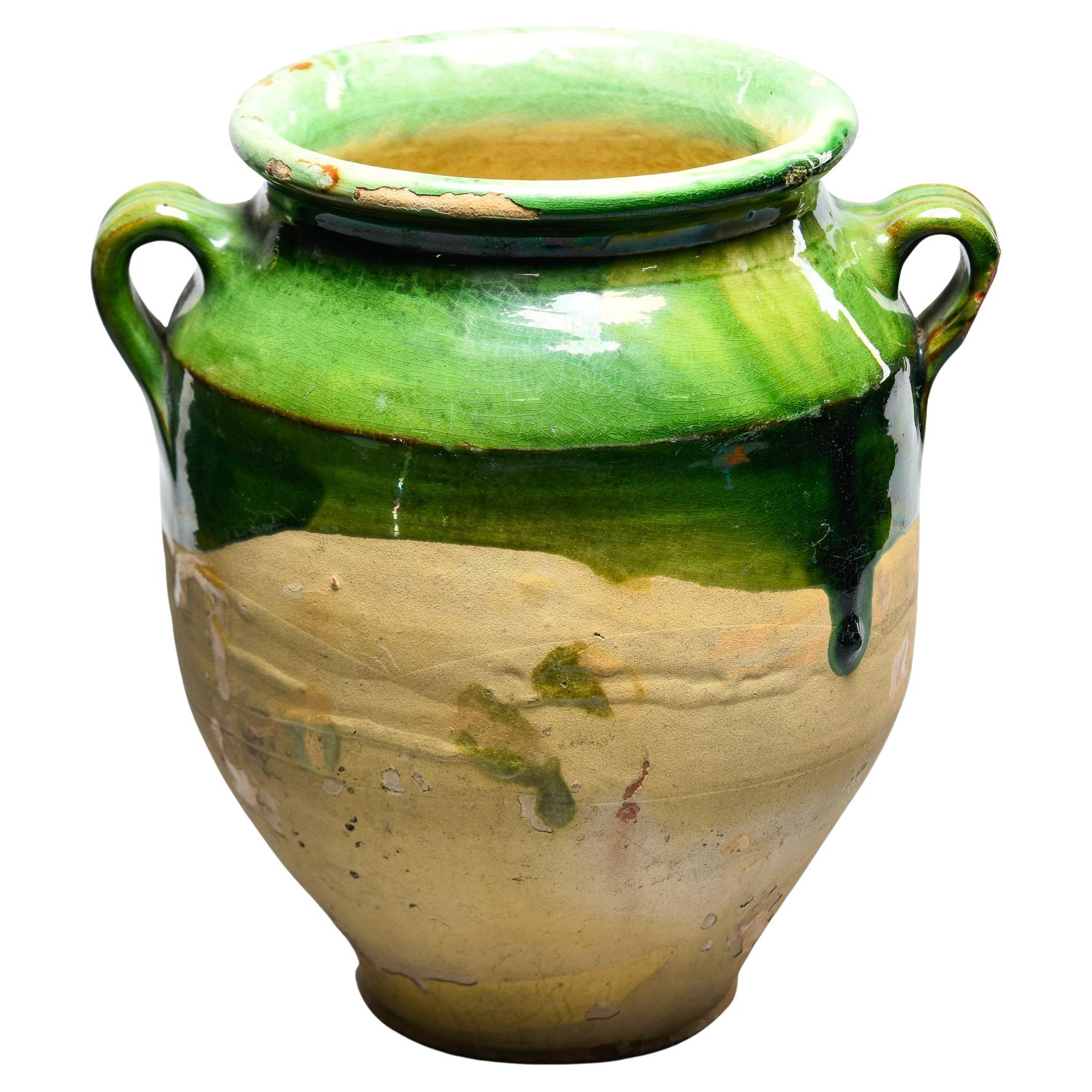 Early 20th C French Large Green Confit Jar For Sale