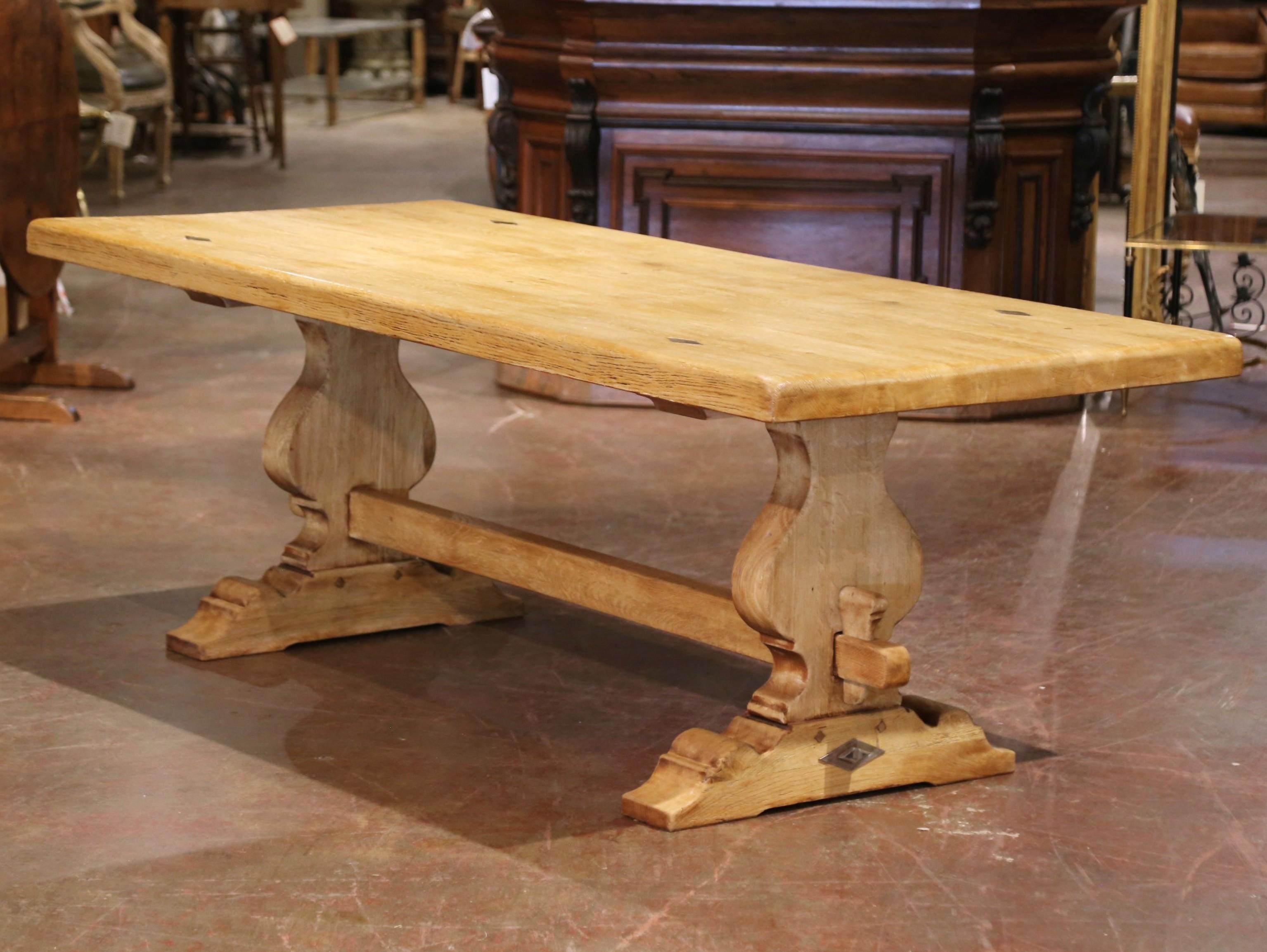 Early 20th C. French Louis XIII Carved Bleached Oak Refectory Farm Dining Table For Sale 2