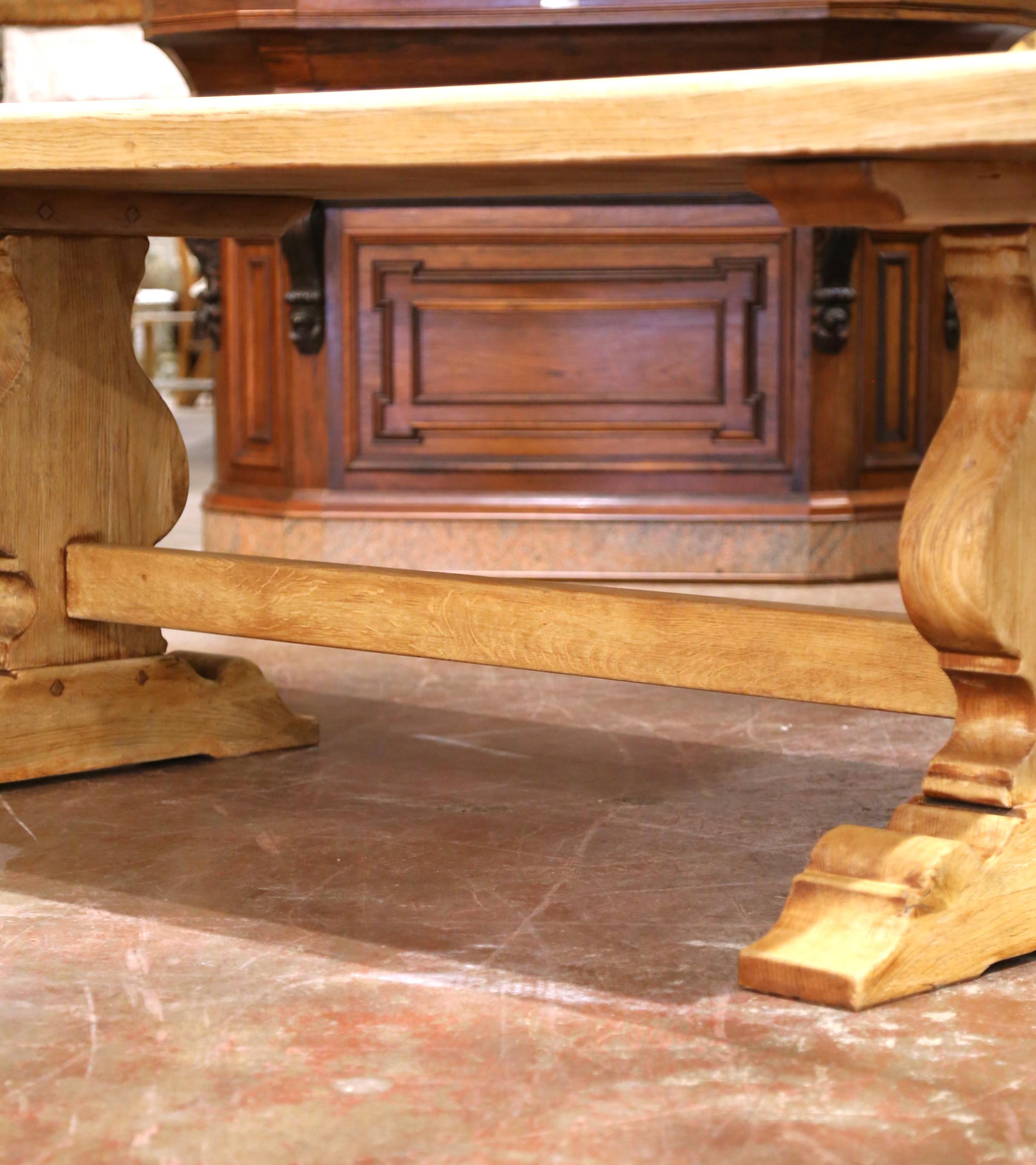 Early 20th C. French Louis XIII Carved Bleached Oak Refectory Farm Dining Table For Sale 3