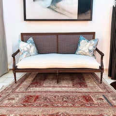 Early 20th-C. French Louis XIV Style Carved Walnut Caned Settee W/ Down Cushion