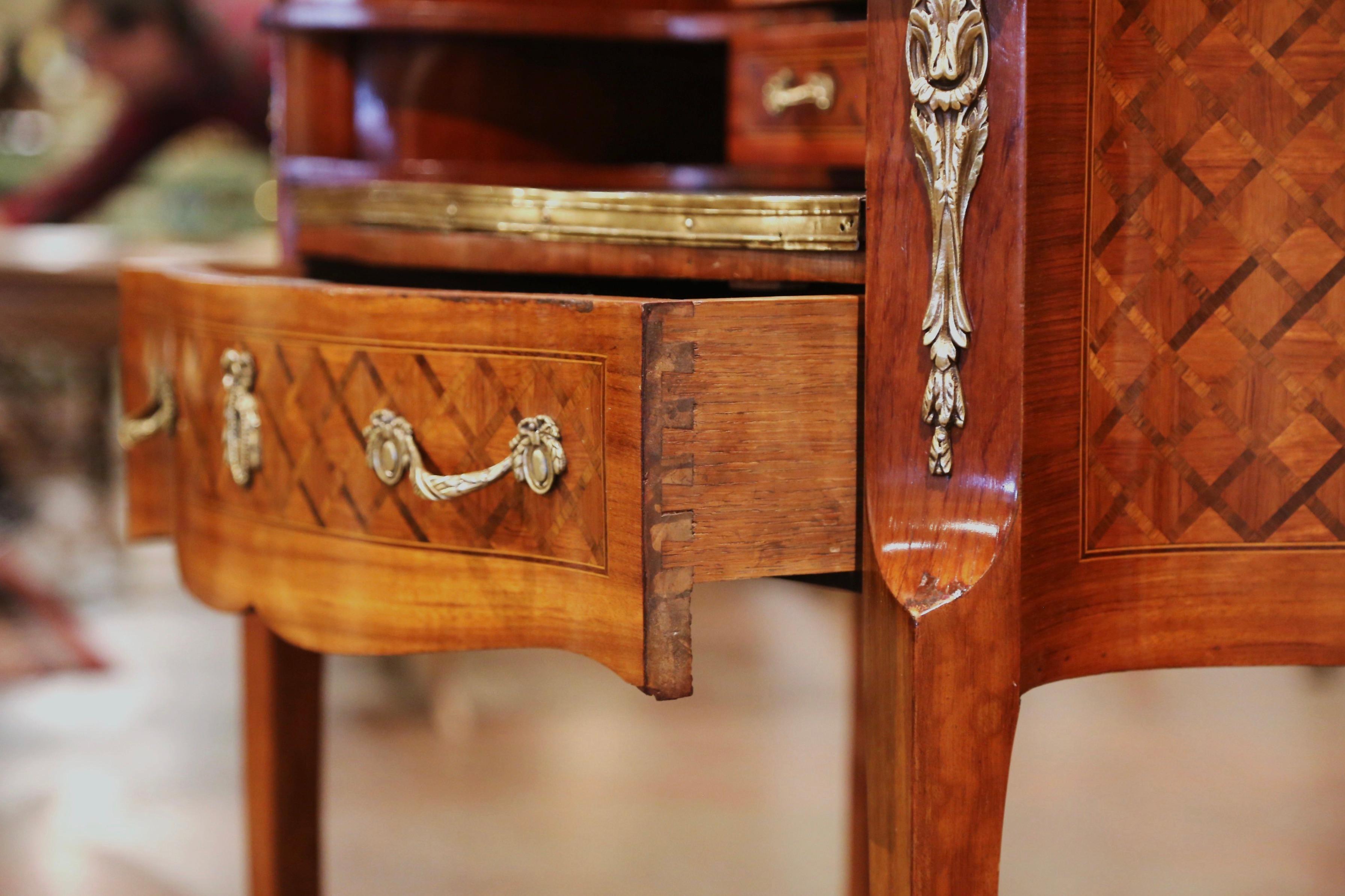 Early 20th C French Louis XV Carved Marquetry Walnut and Marble Lady Table Desk 4