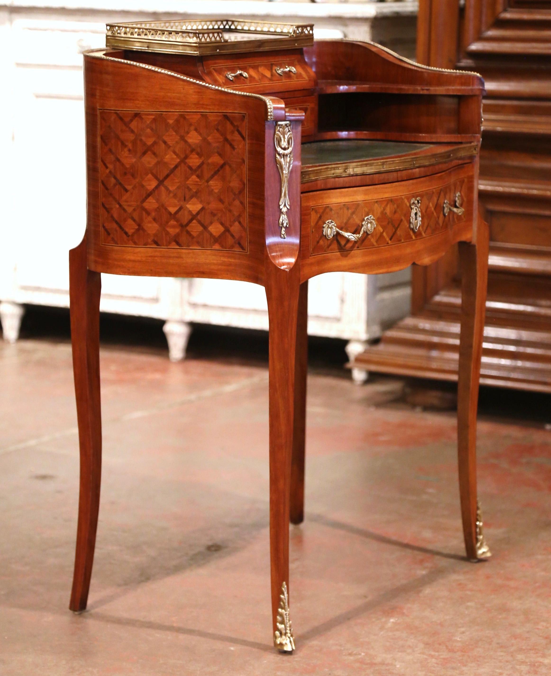 Early 20th C French Louis XV Carved Marquetry Walnut and Marble Lady Table Desk 5