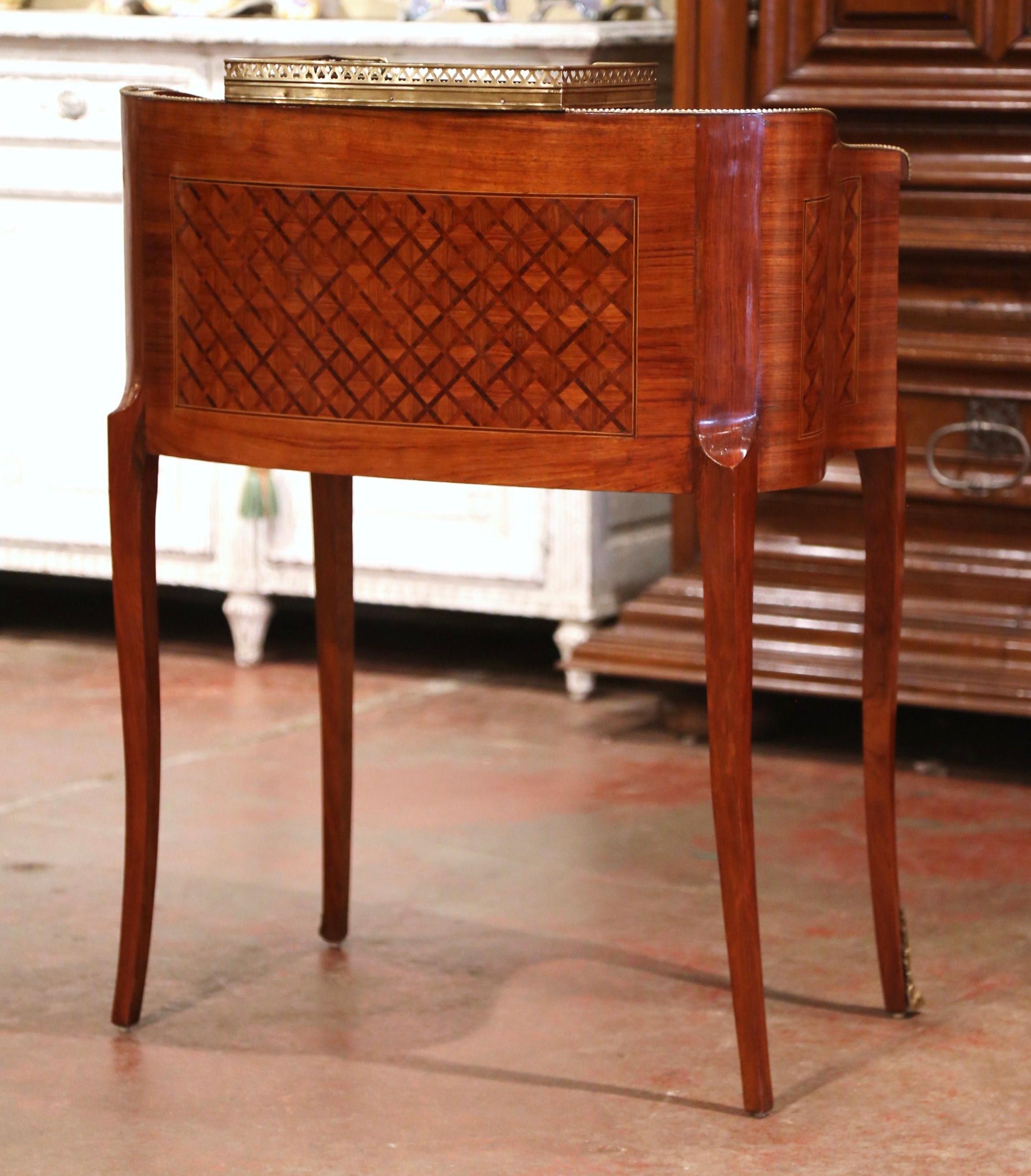 Early 20th C French Louis XV Carved Marquetry Walnut and Marble Lady Table Desk 6