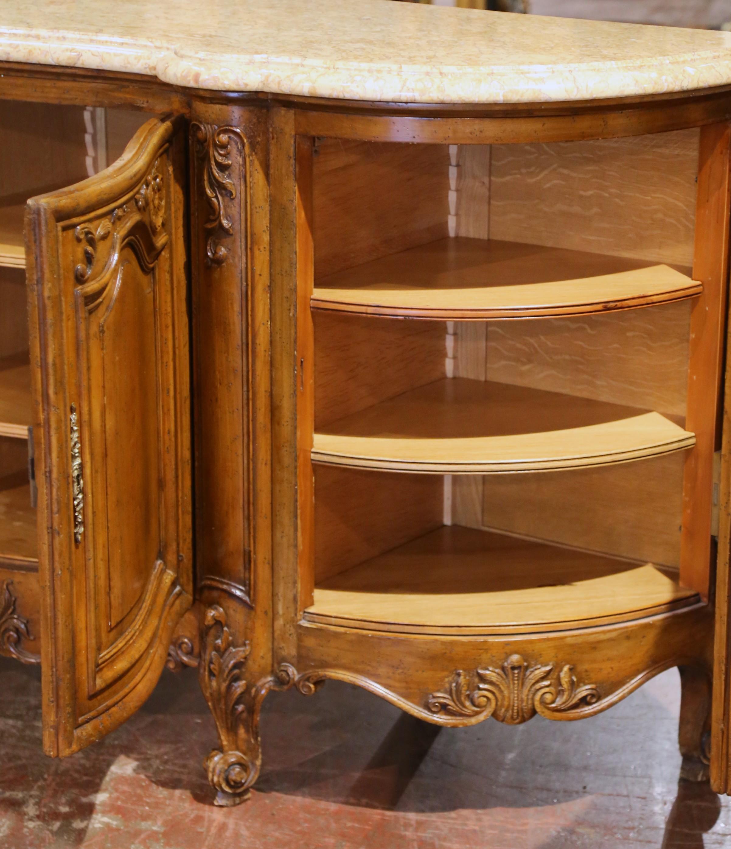 A.I.C. Early 20th C. French Louis XV Marble Top Carved Walnut Four-Door Buffet Enfilade en vente 3