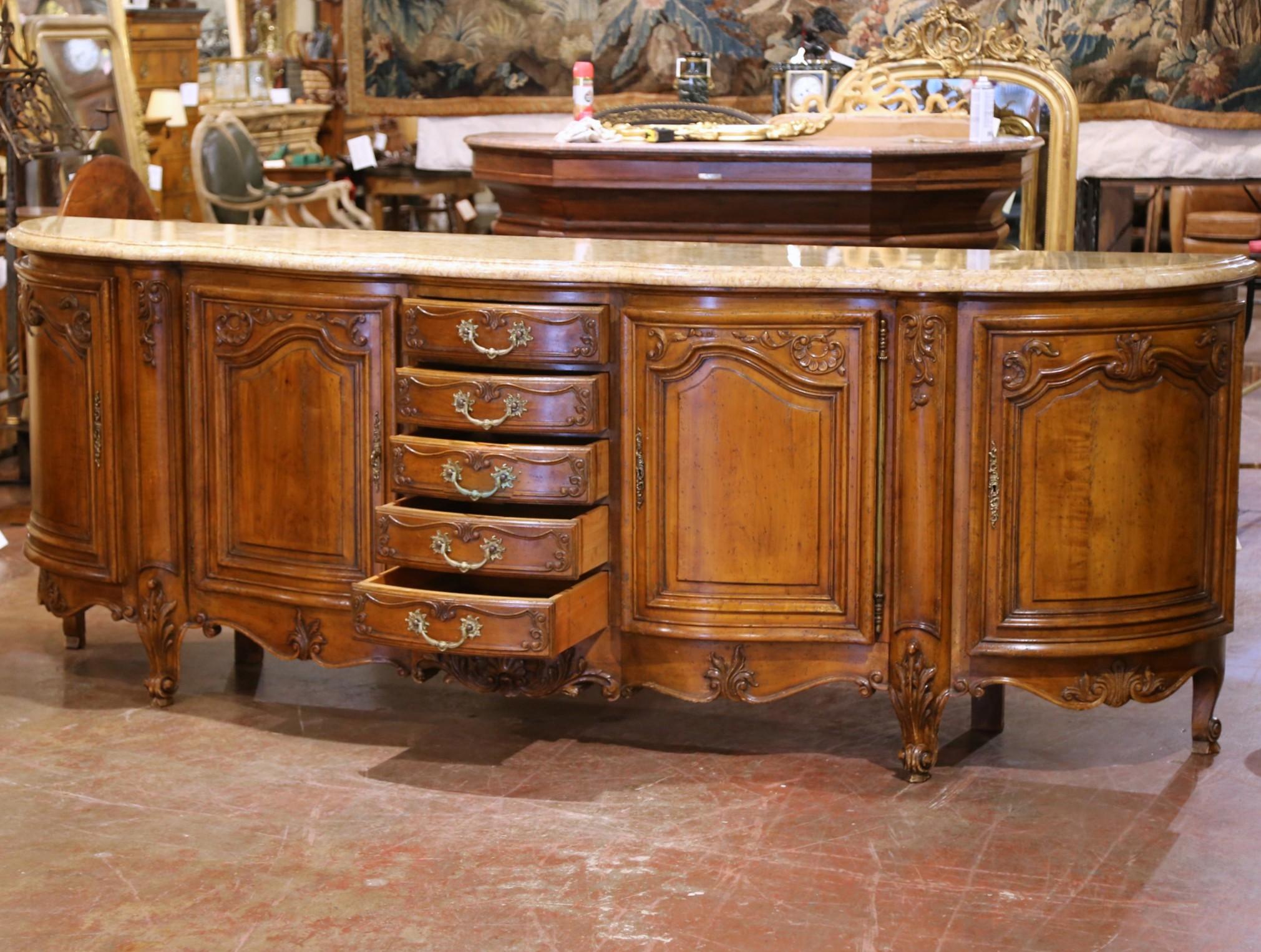 A.I.C. Early 20th C. French Louis XV Marble Top Carved Walnut Four-Door Buffet Enfilade en vente 4