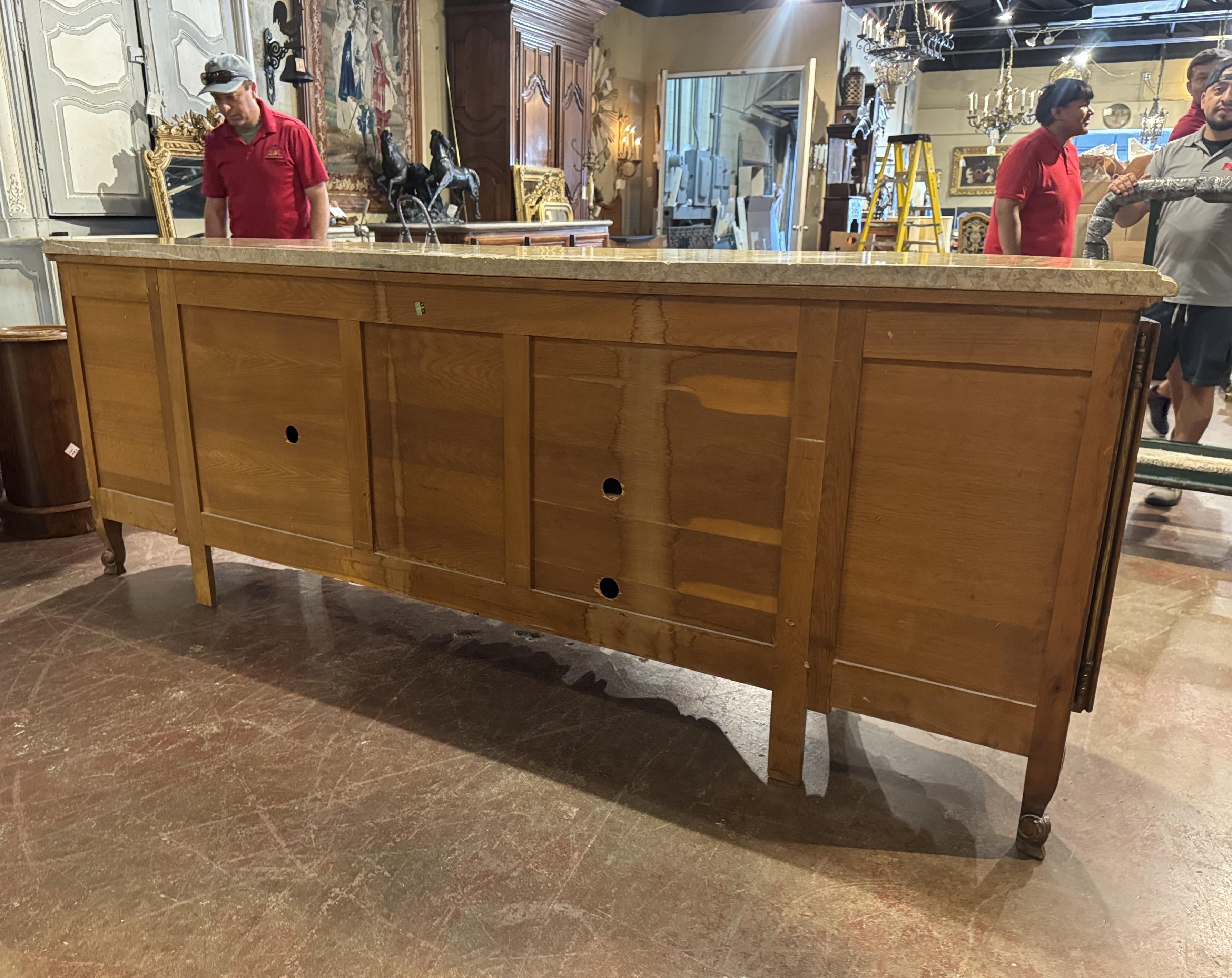 A.I.C. Early 20th C. French Louis XV Marble Top Carved Walnut Four-Door Buffet Enfilade en vente 7