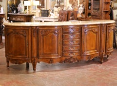 A.I.C. Early 20th C. French Louis XV Marble Top Carved Walnut Four-Door Buffet Enfilade