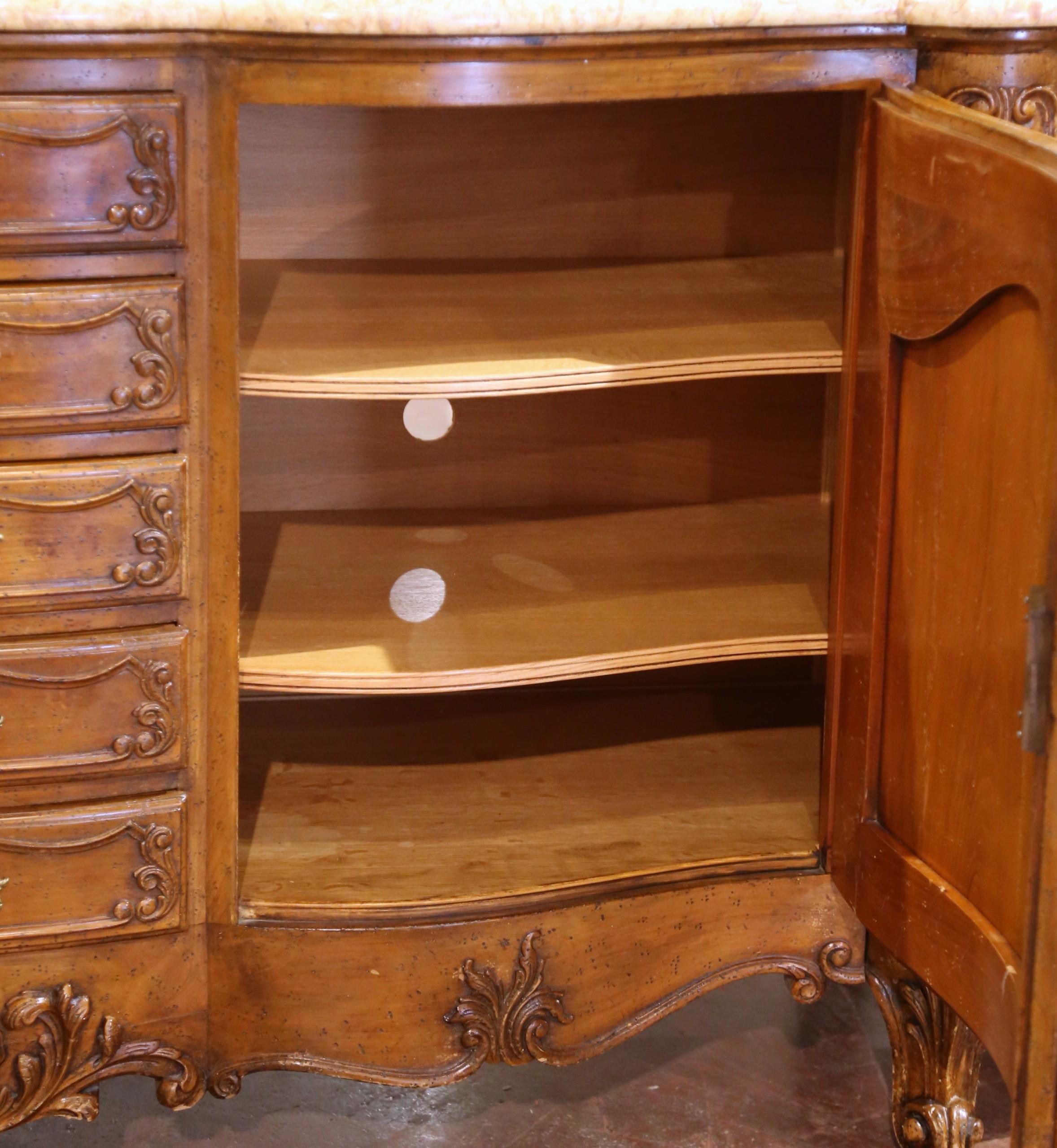 A.I.C. Early 20th C. French Louis XV Marble Top Carved Walnut Four-Door Buffet Enfilade en vente 2