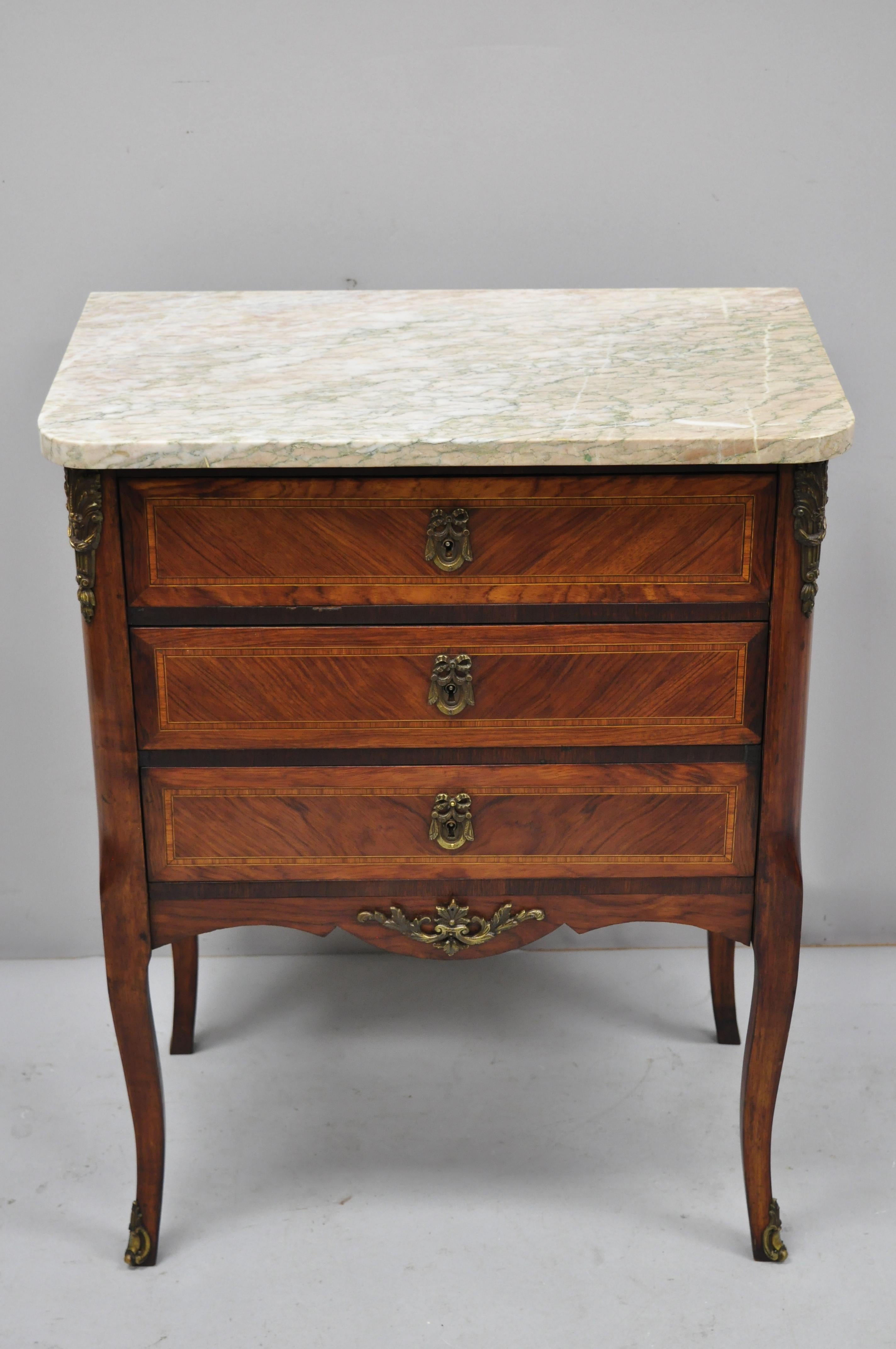 20th Century French Louis XV Marble-Top Nightstand End Table with Bronze Ormolu 7