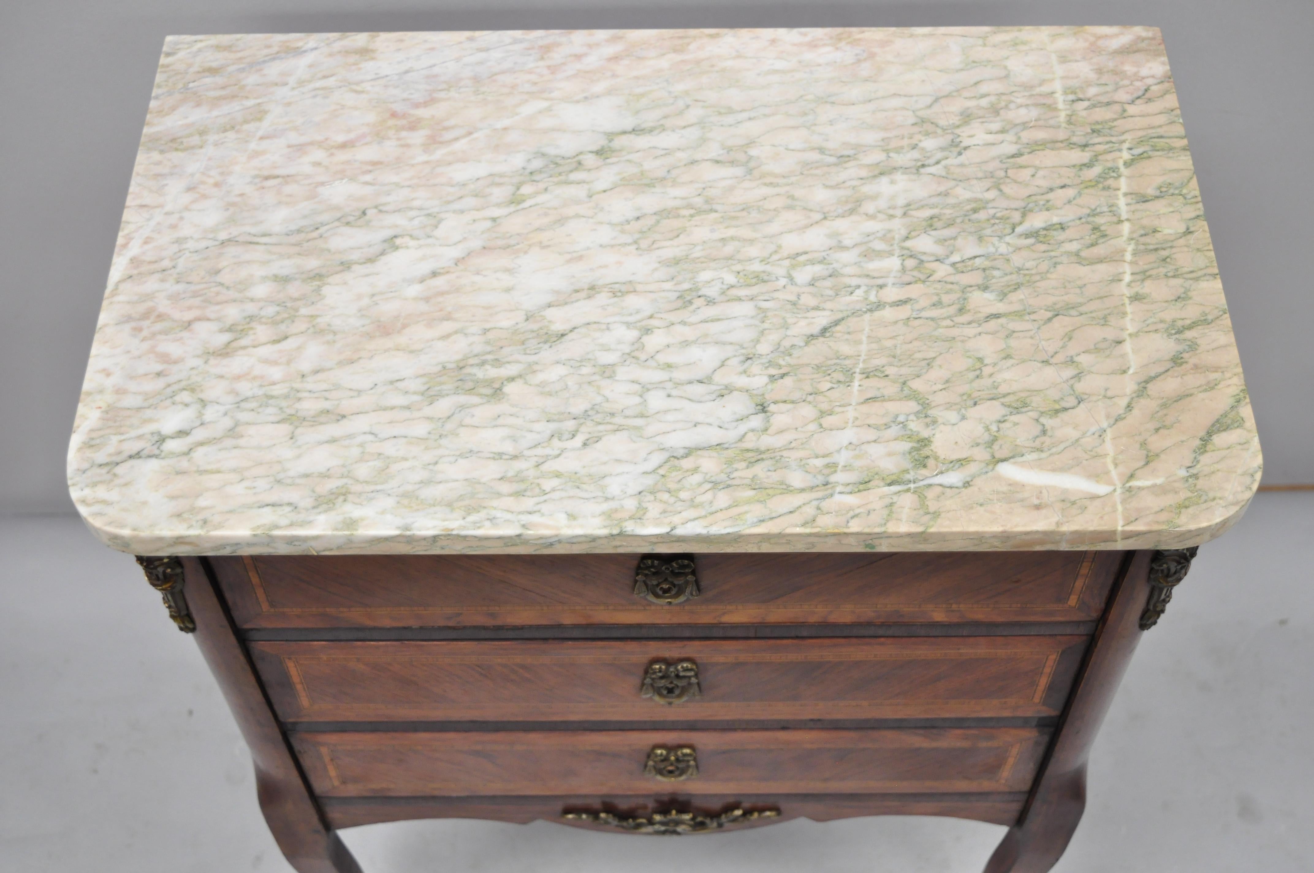 20th Century French Louis XV Marble-Top Nightstand End Table with Bronze Ormolu 2