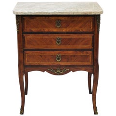 20th Century French Louis XV Marble-Top Nightstand End Table with Bronze Ormolu