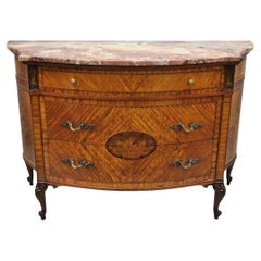 Französische Bombe-Kommode im Louis-XV-Stil des frühen 20. Jahrhunderts mit rosa Demilune-Marmorplatte