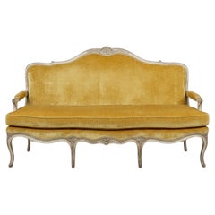 Early 20th-C. French Louis XV Style Painted Canapé Settee Or Sofa In Velvet