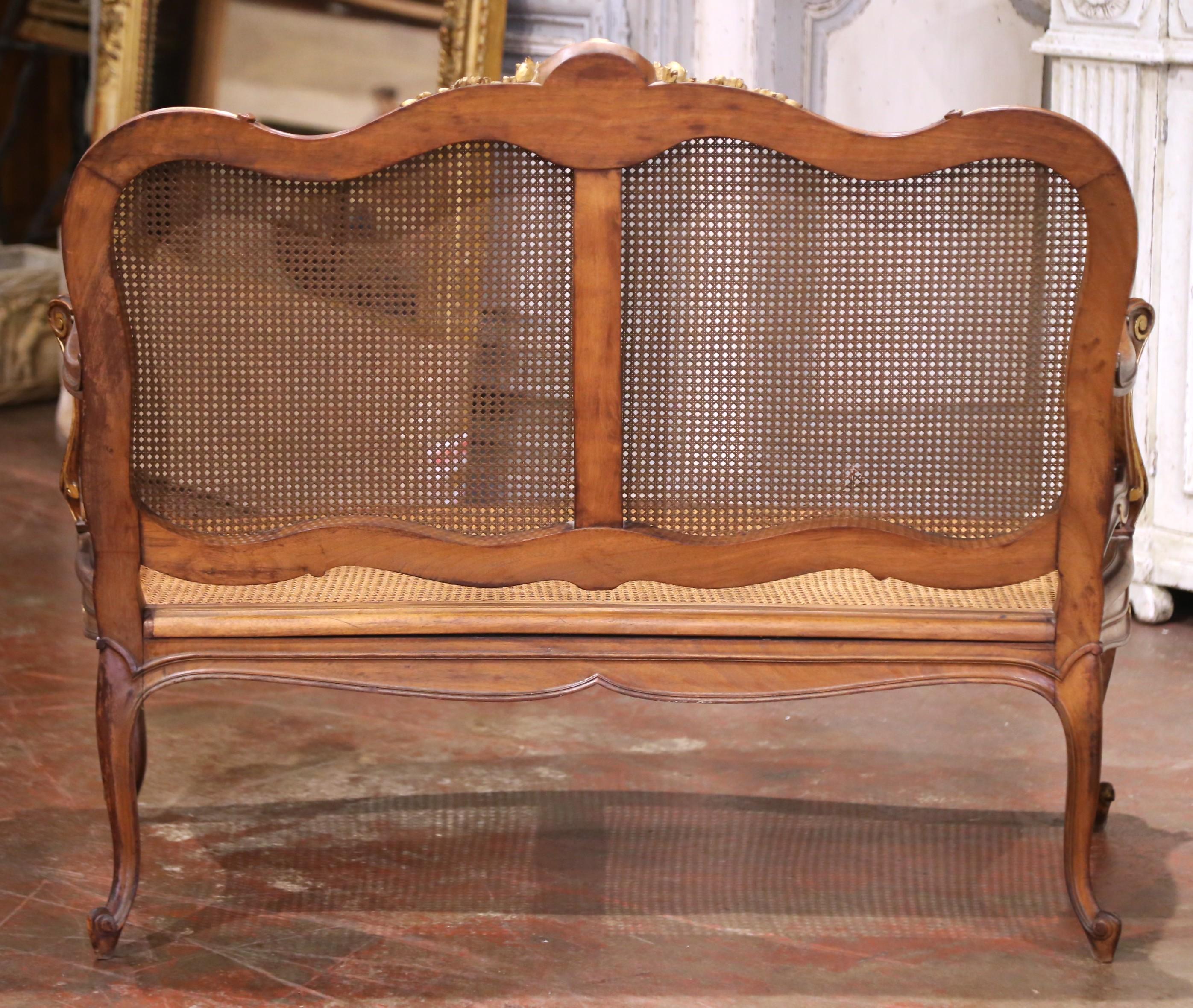 Early 20th C. French Louis XV Style Walnut and Cane Settee with Parcel Gilt For Sale 6