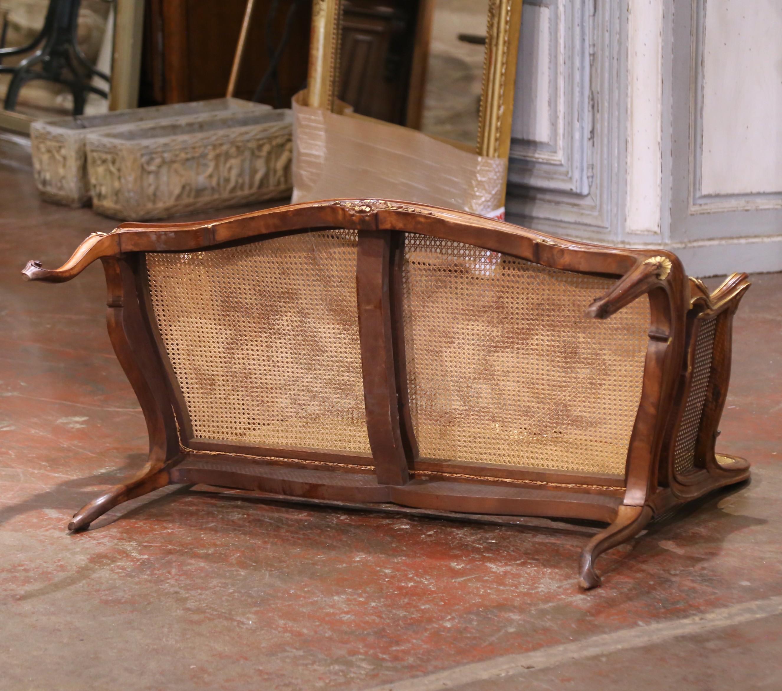 Early 20th C. French Louis XV Style Walnut and Cane Settee with Parcel Gilt For Sale 7