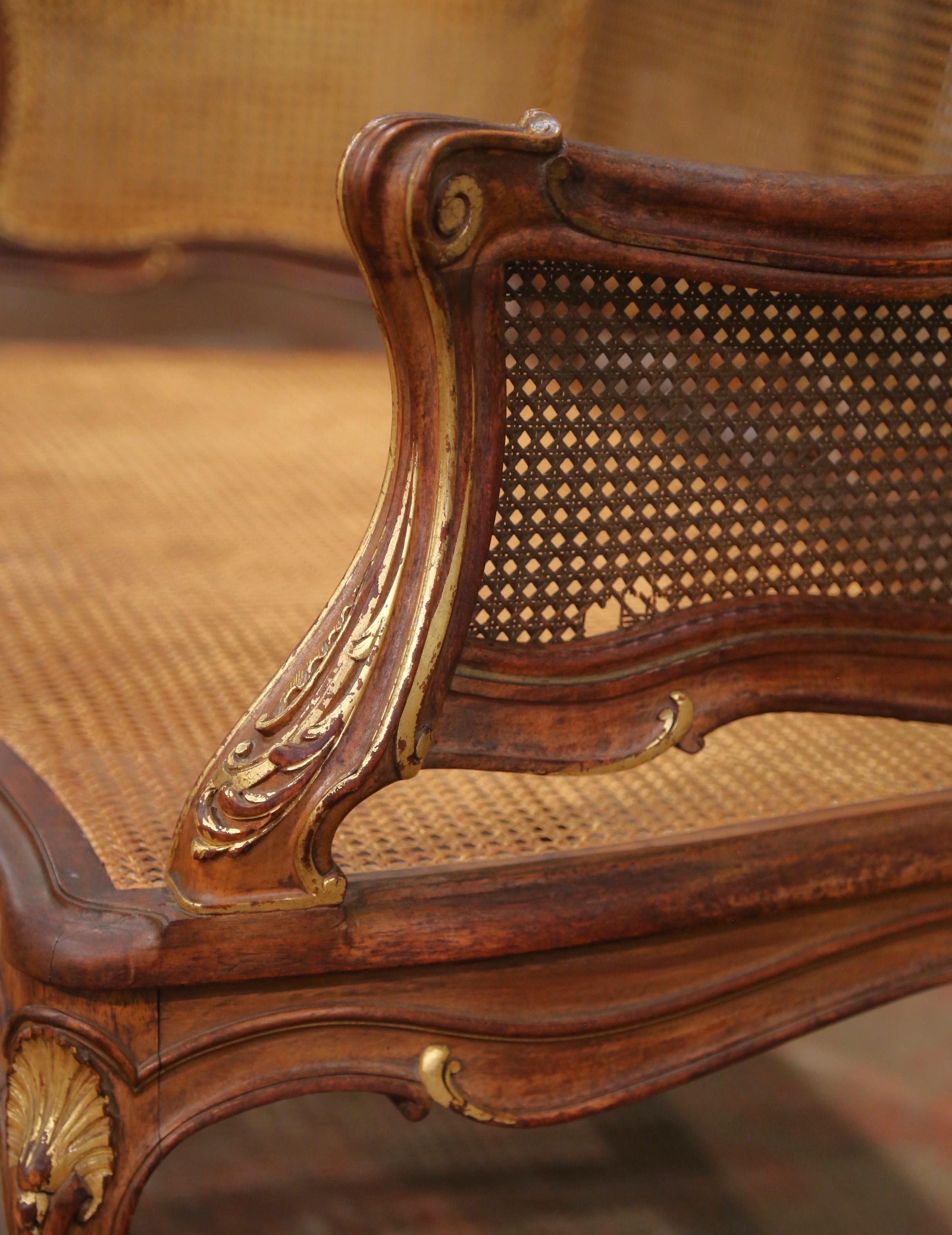 Early 20th C. French Louis XV Style Walnut and Cane Settee with Parcel Gilt For Sale 2