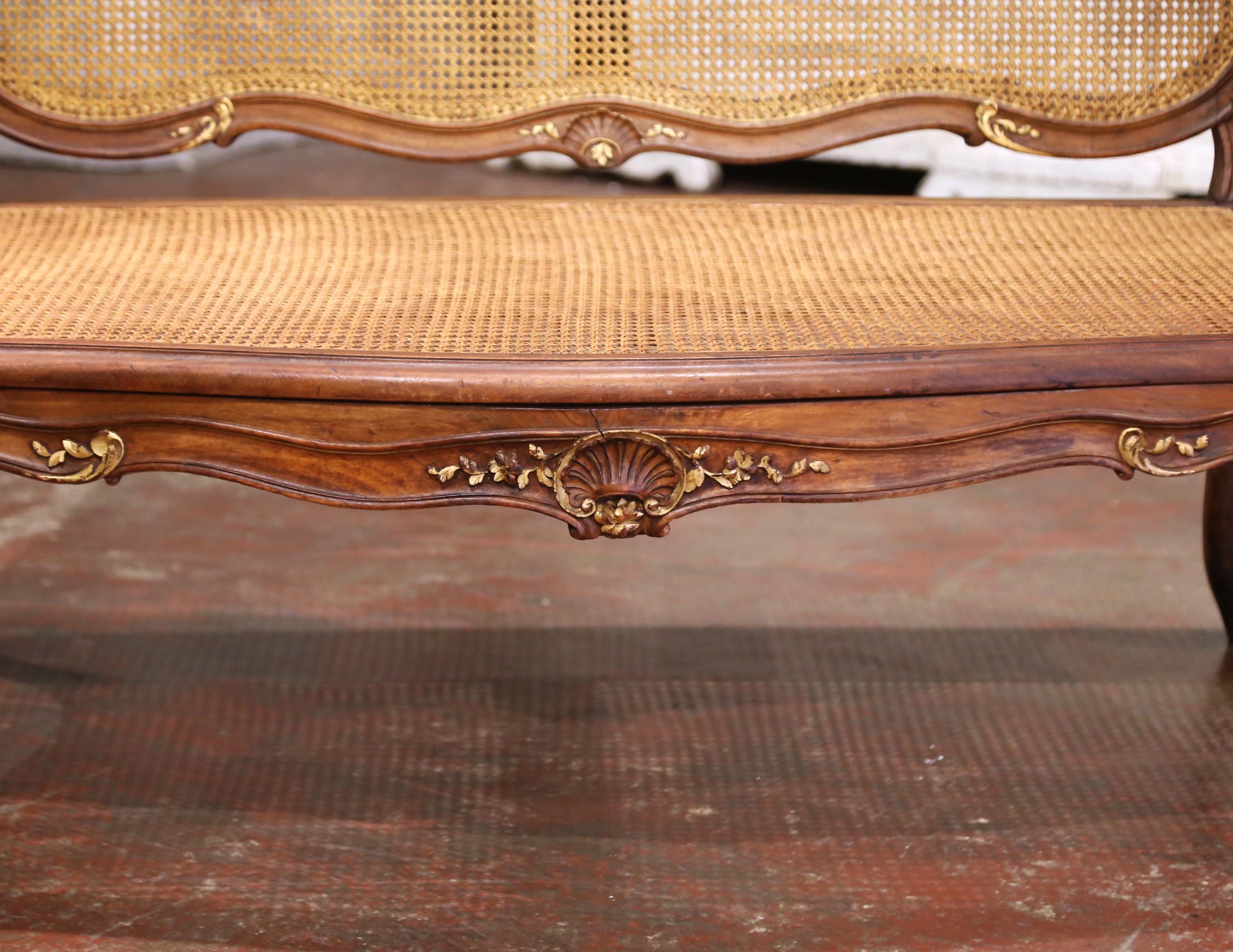 Early 20th C. French Louis XV Style Walnut and Cane Settee with Parcel Gilt For Sale 4
