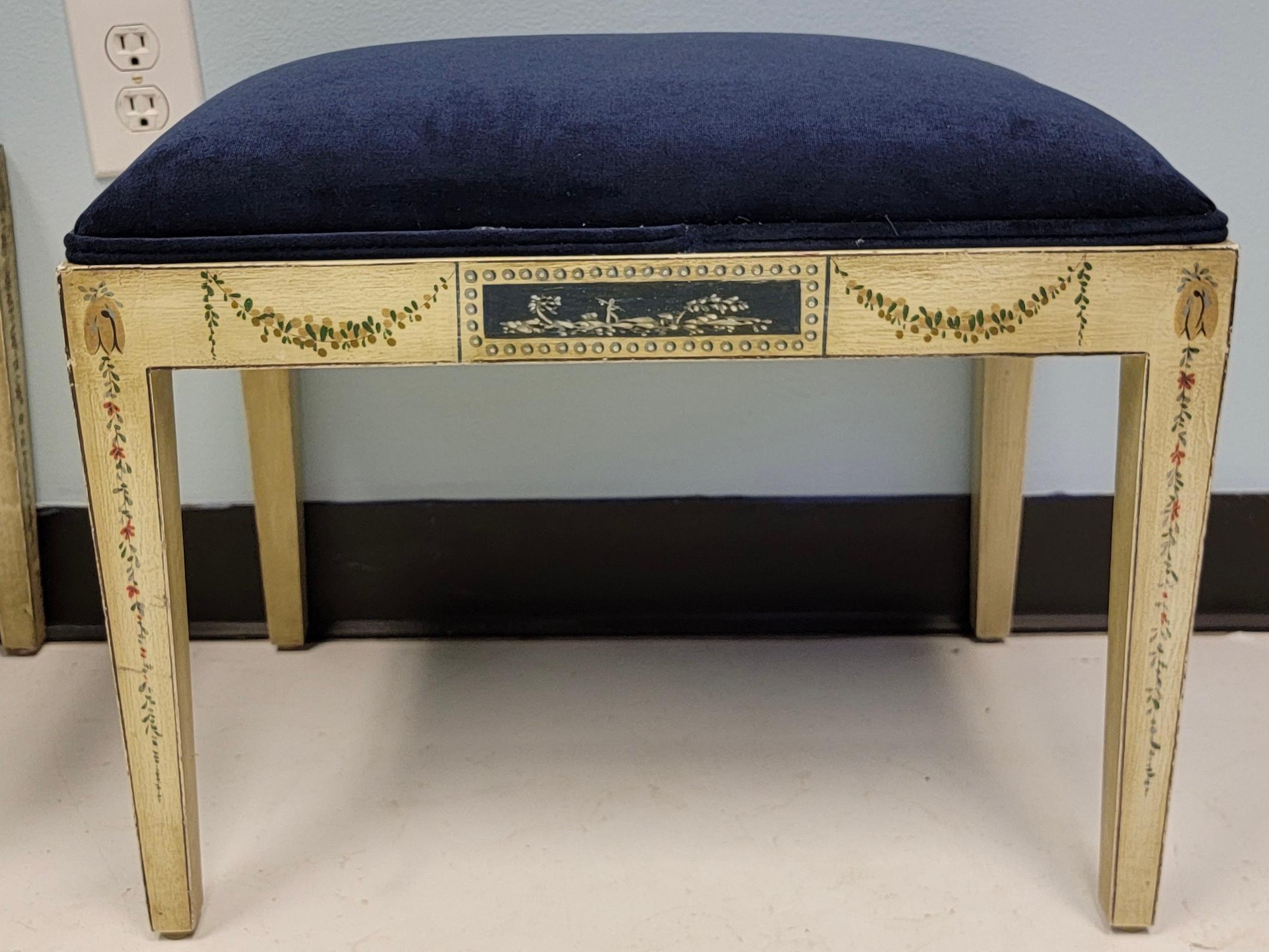 Early 20th-C. French Neo-Classical Style Painted Ottomans, Pair In Good Condition In Kennesaw, GA